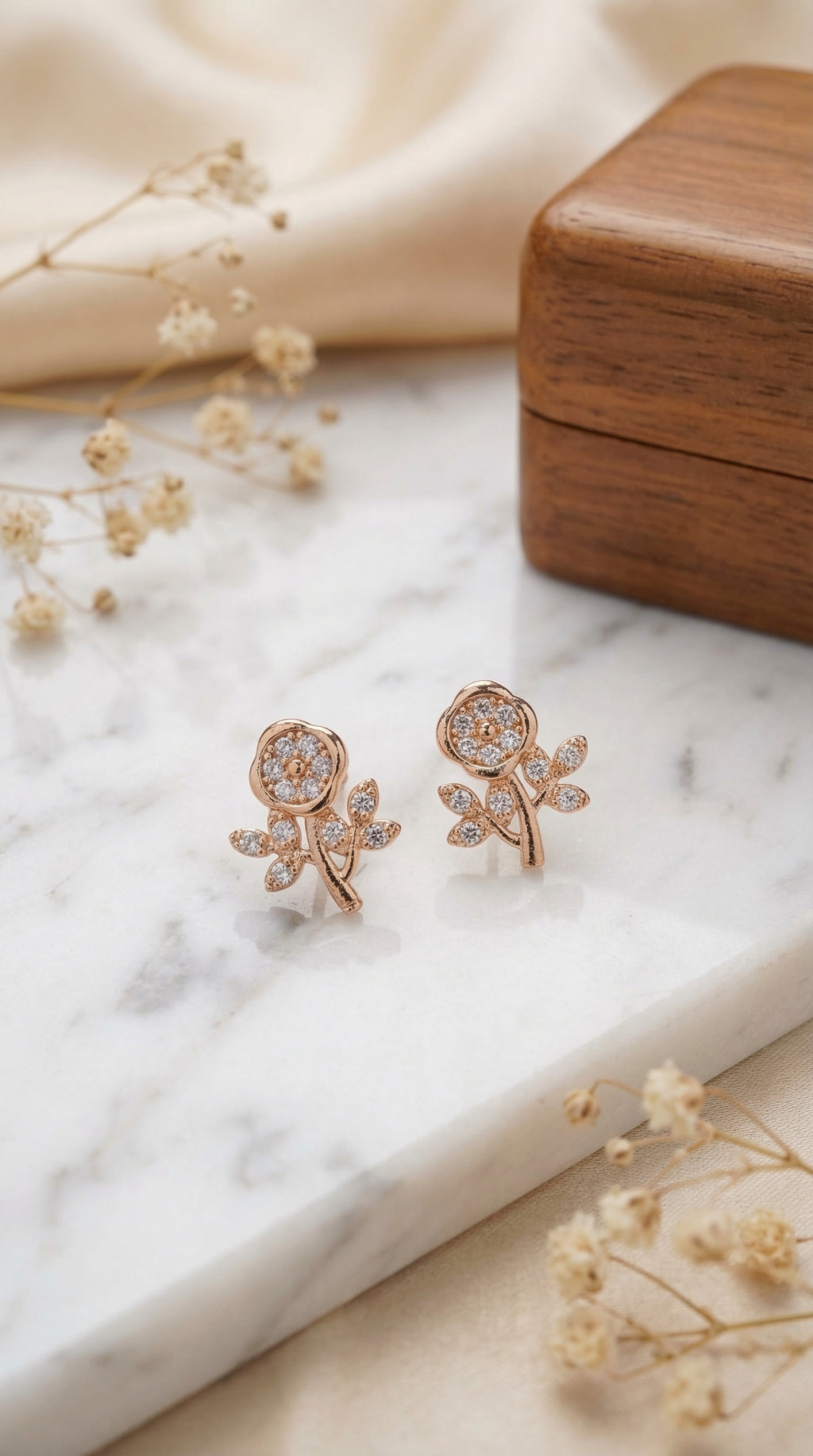 Golden Blossom Crystal Stud Earrings