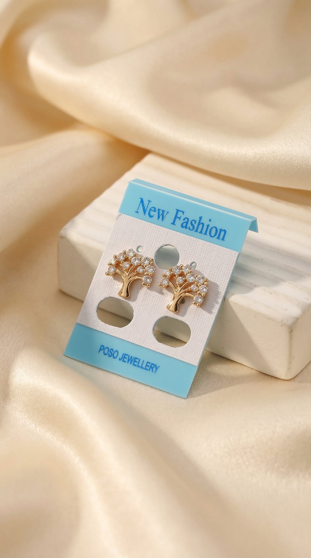 Golden Tree of Life Crystal Stud Earrings