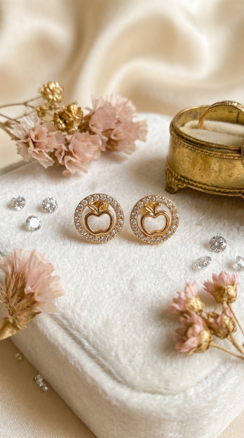 Golden Apple Crystal Halo Stud Earrings