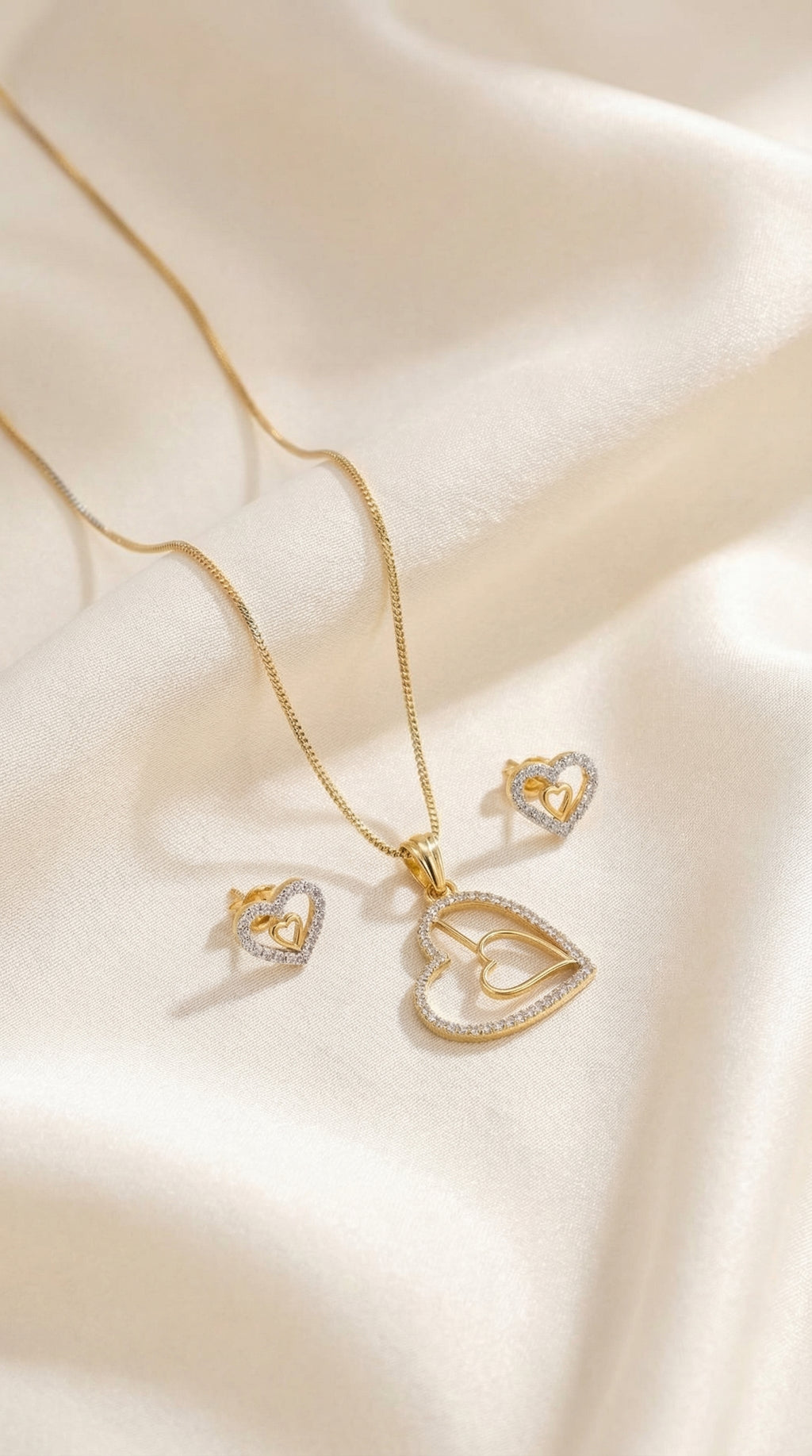 Elegant Double Heart Crystal Jewelry Set