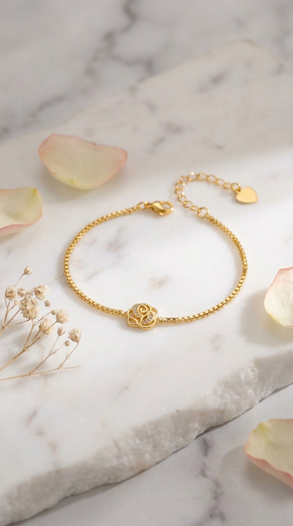 Elegant Gold Rose Charm Bracelet