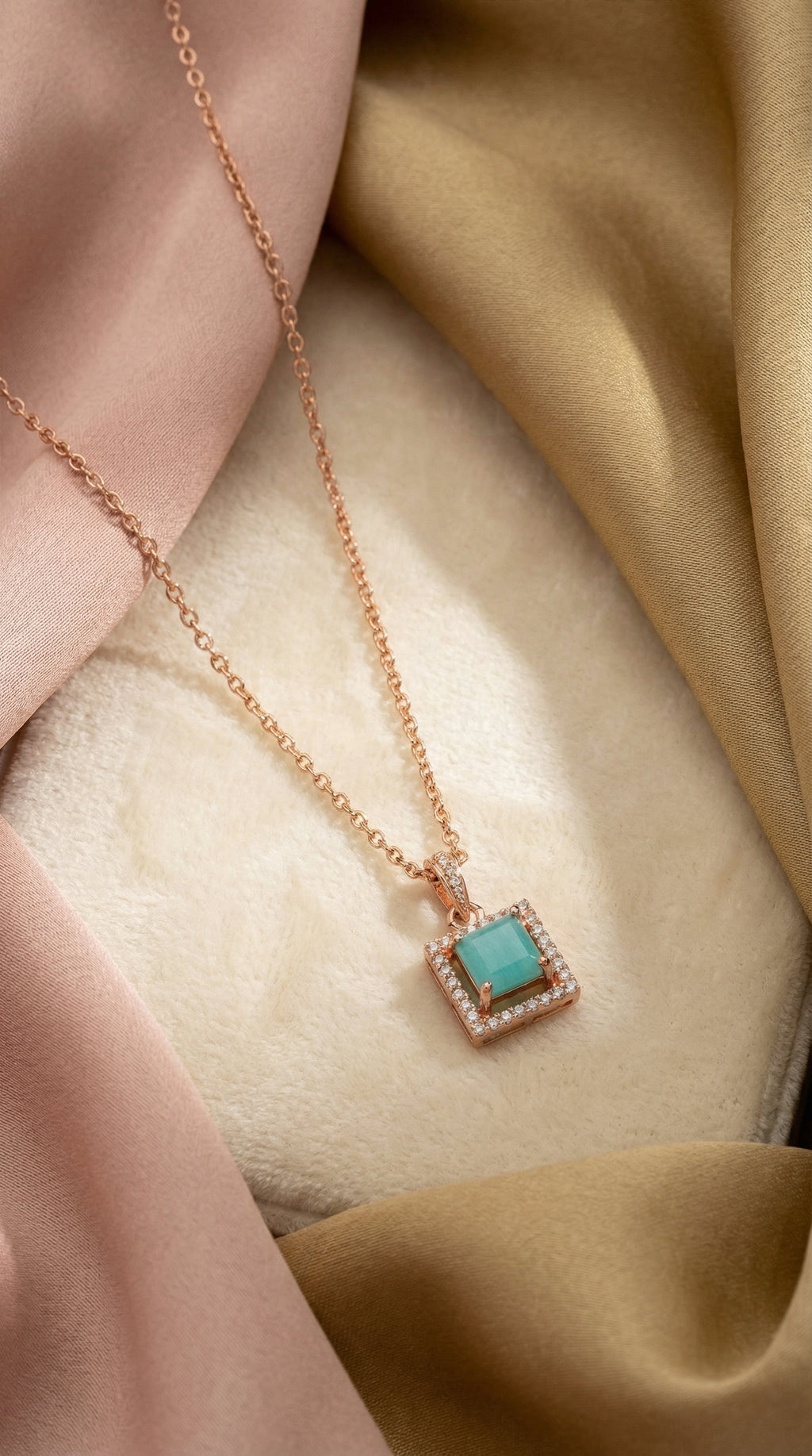 Elegant Emerald Square Halo Pendant Necklace