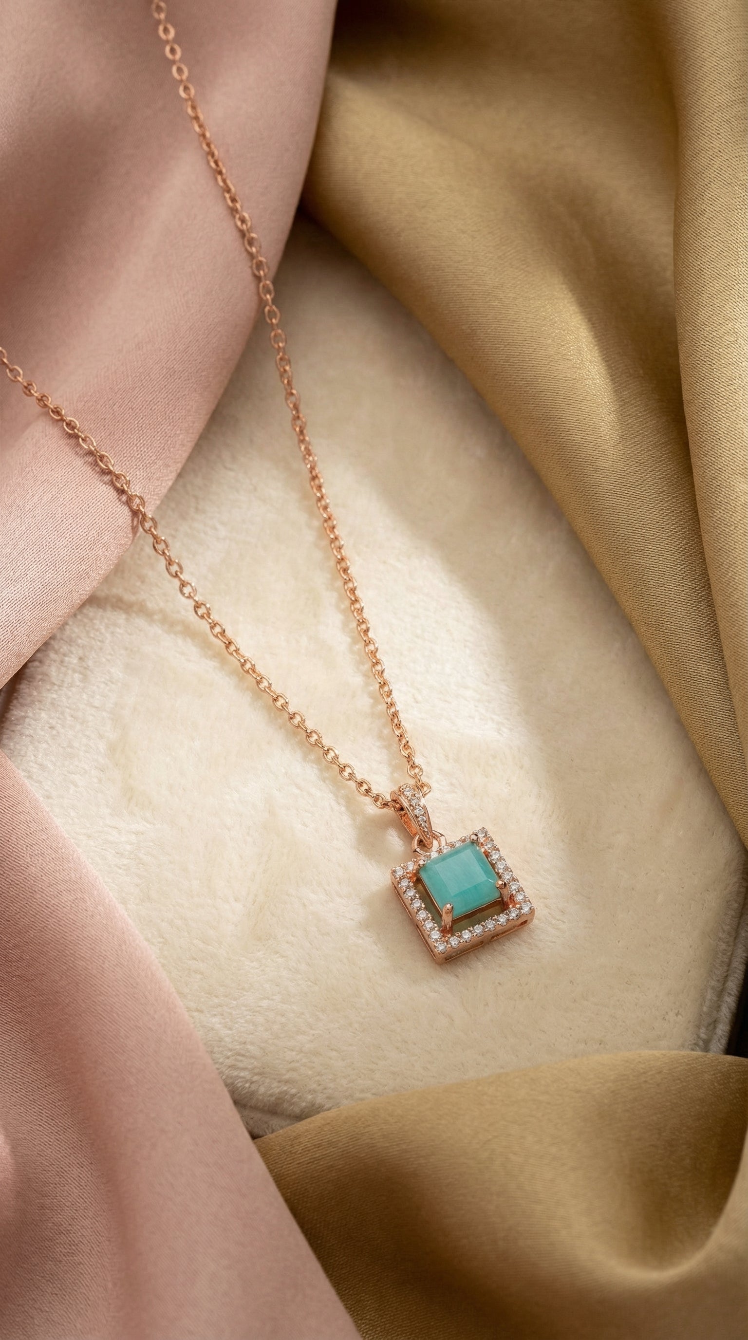 Elegant Emerald Square Halo Pendant Necklace