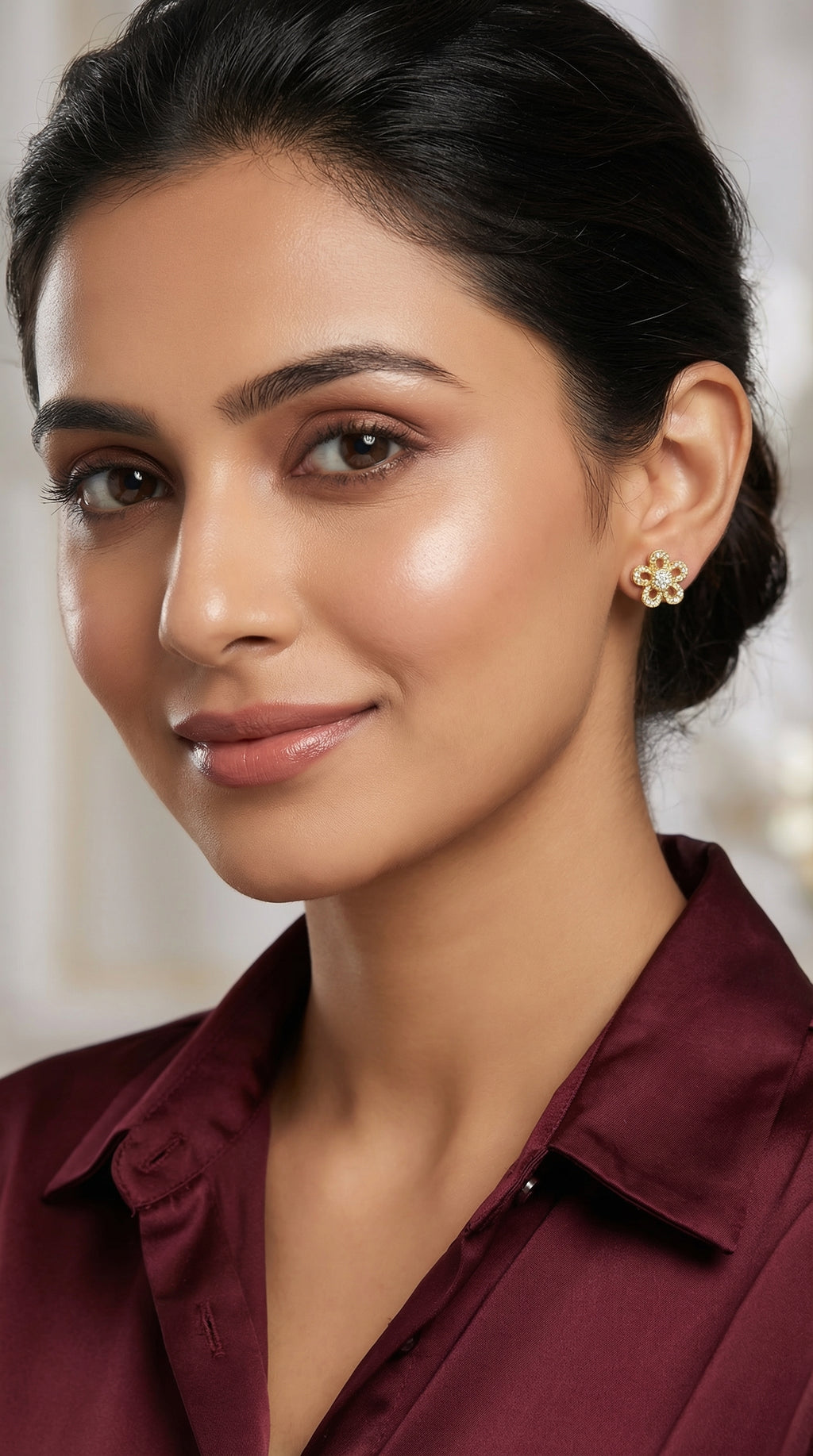 Golden Daisy Sparkle Stud Earrings