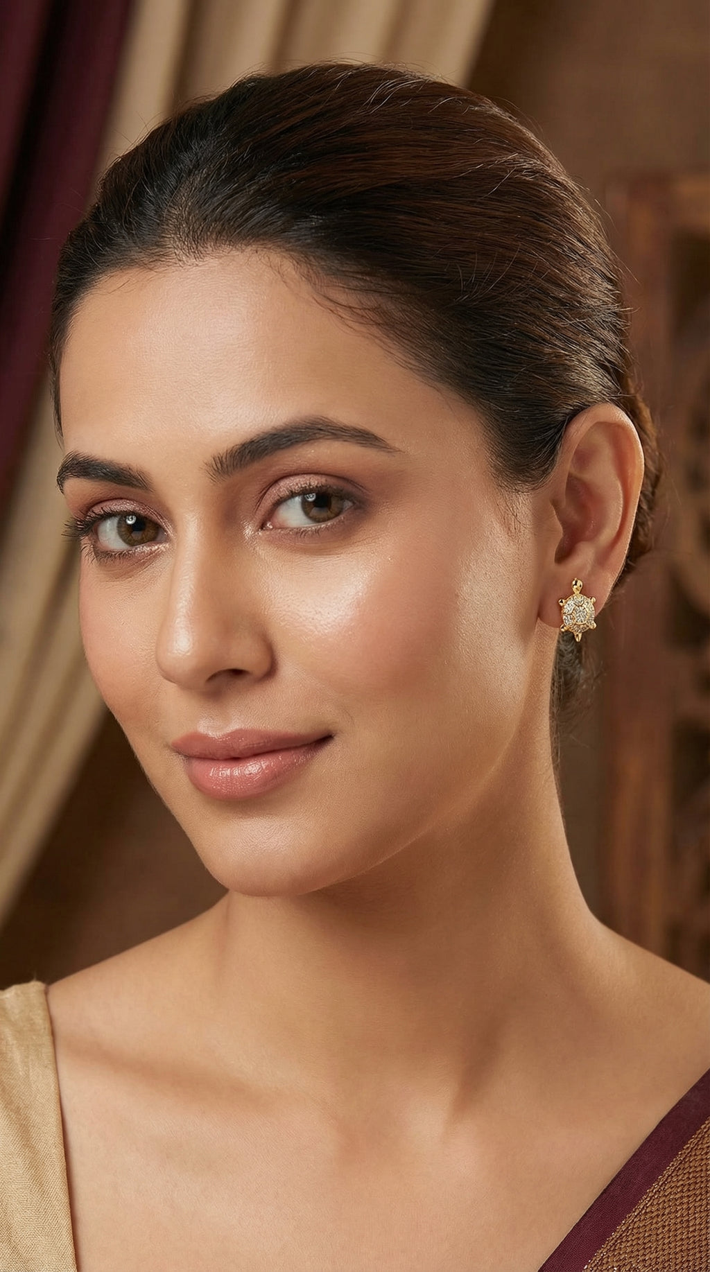 Golden Crystal Turtle Stud Earrings