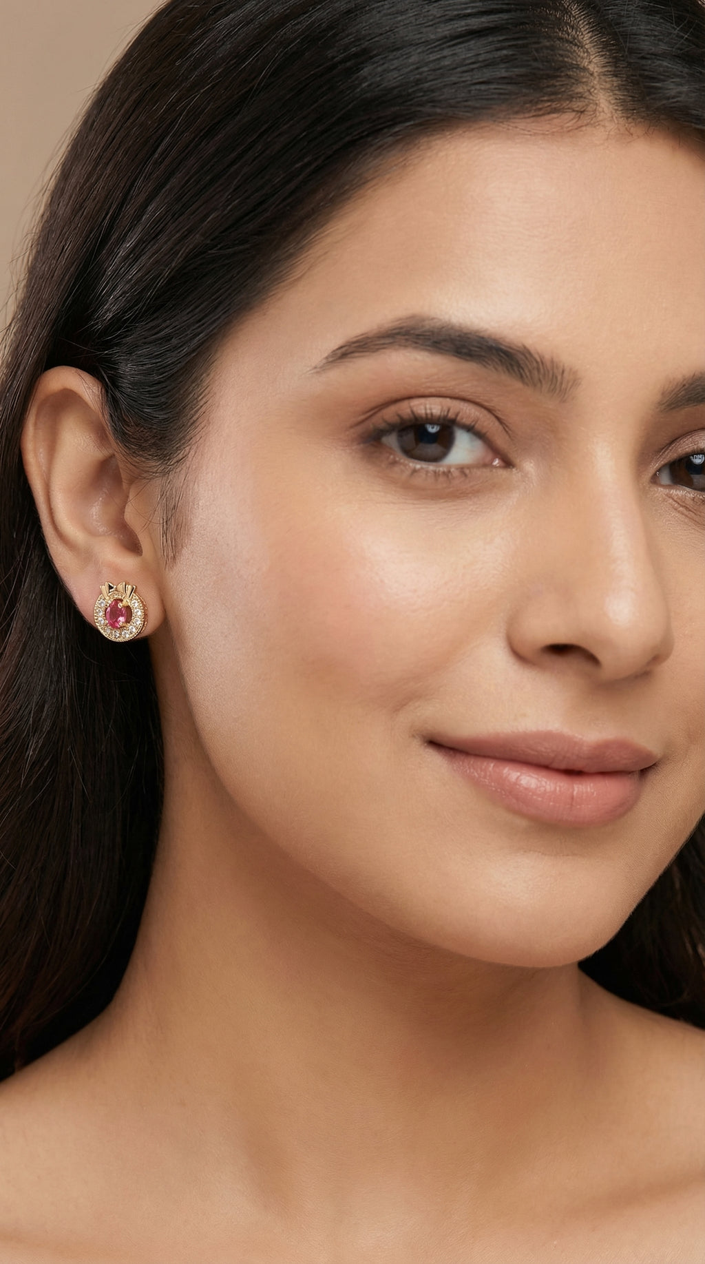 Royal Ruby Crown Halo Stud Earrings