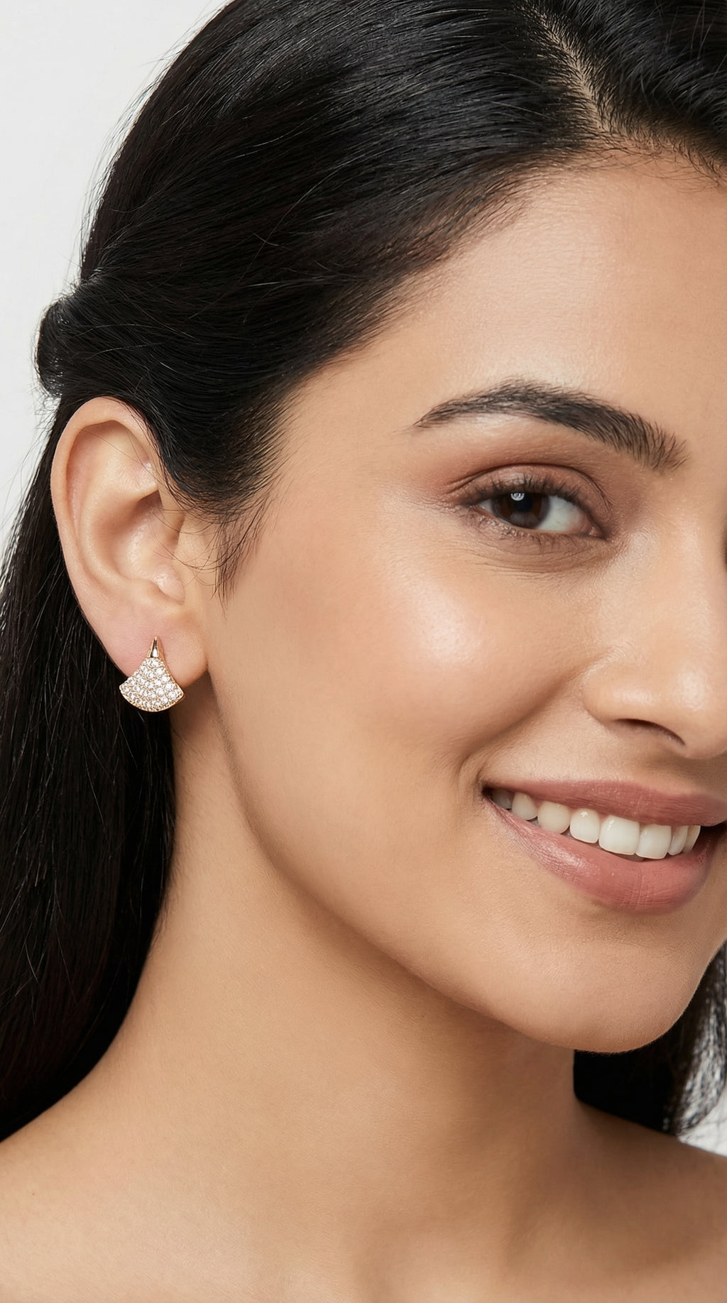 Golden Fan Crystal Stud Earrings