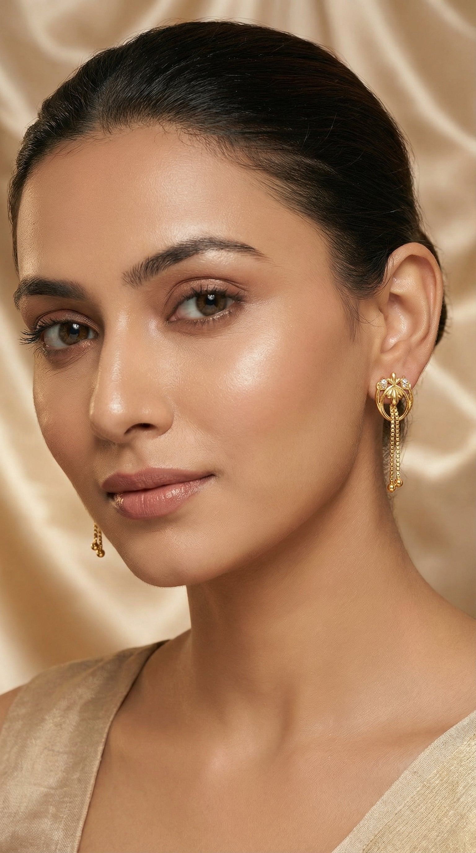 Golden Petal Tassel Drop Earrings