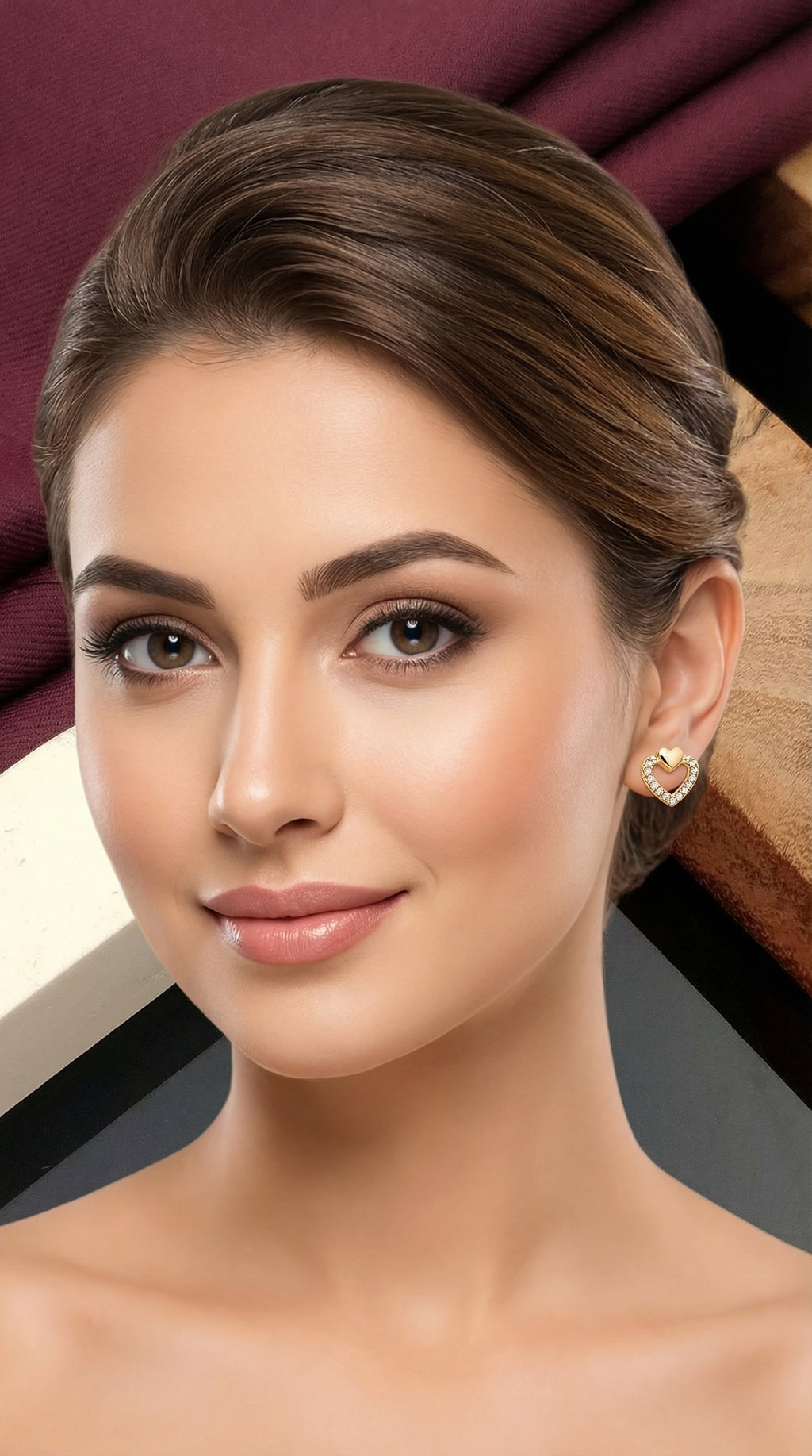 Golden Heart Halo Stud Earrings