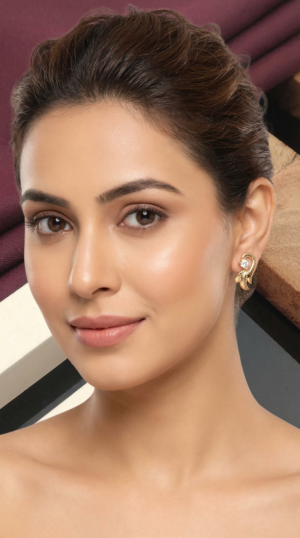 Golden Swan Crystal Stud Earrings