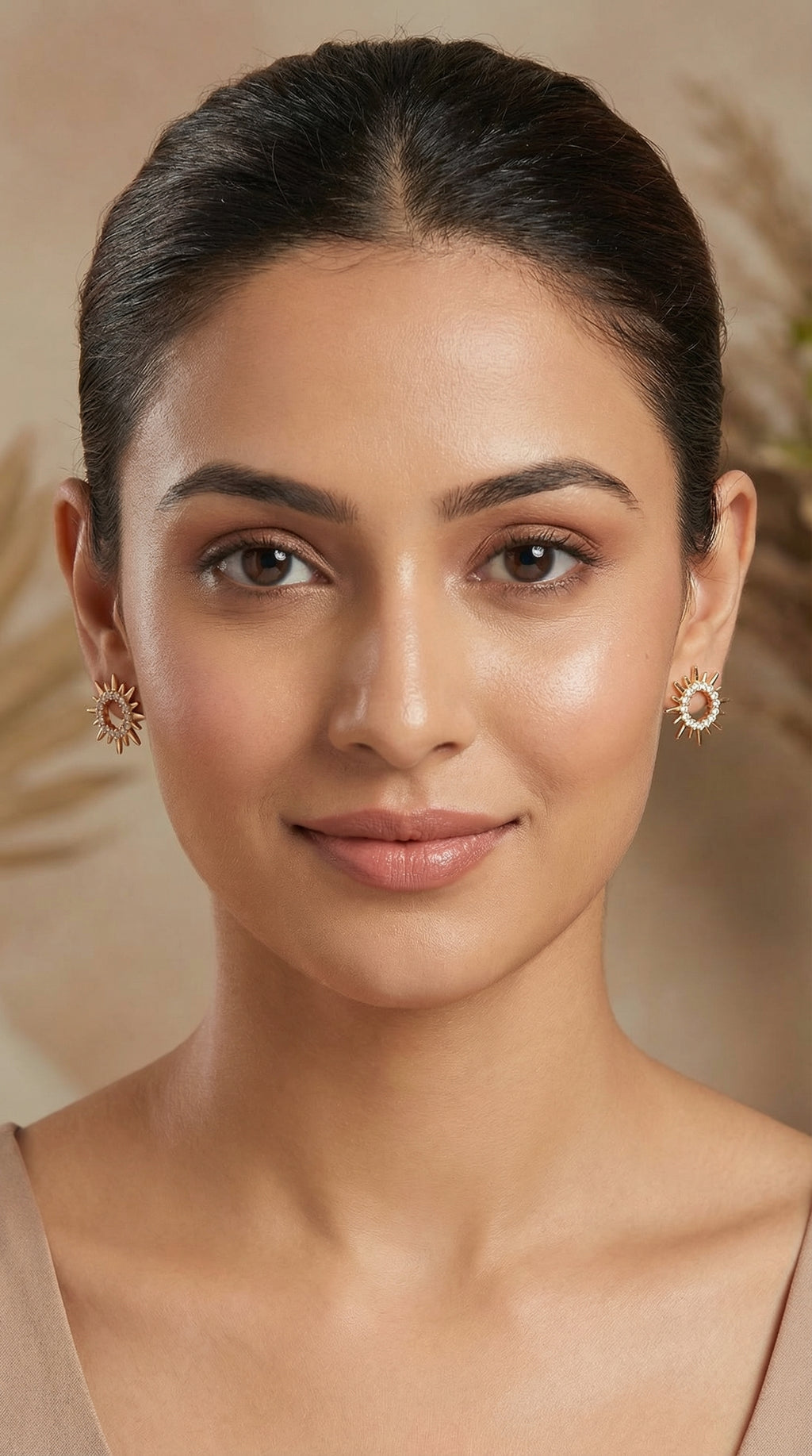 Golden Sunburst Crystal Stud Earrings