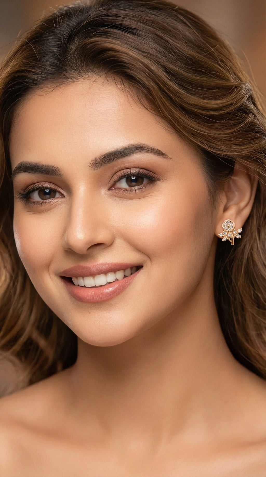 Golden Blossom Crystal Stud Earrings