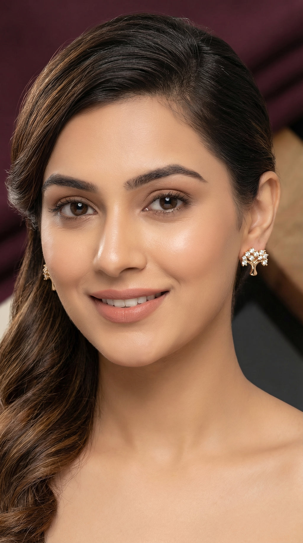Golden Tree of Life Crystal Stud Earrings