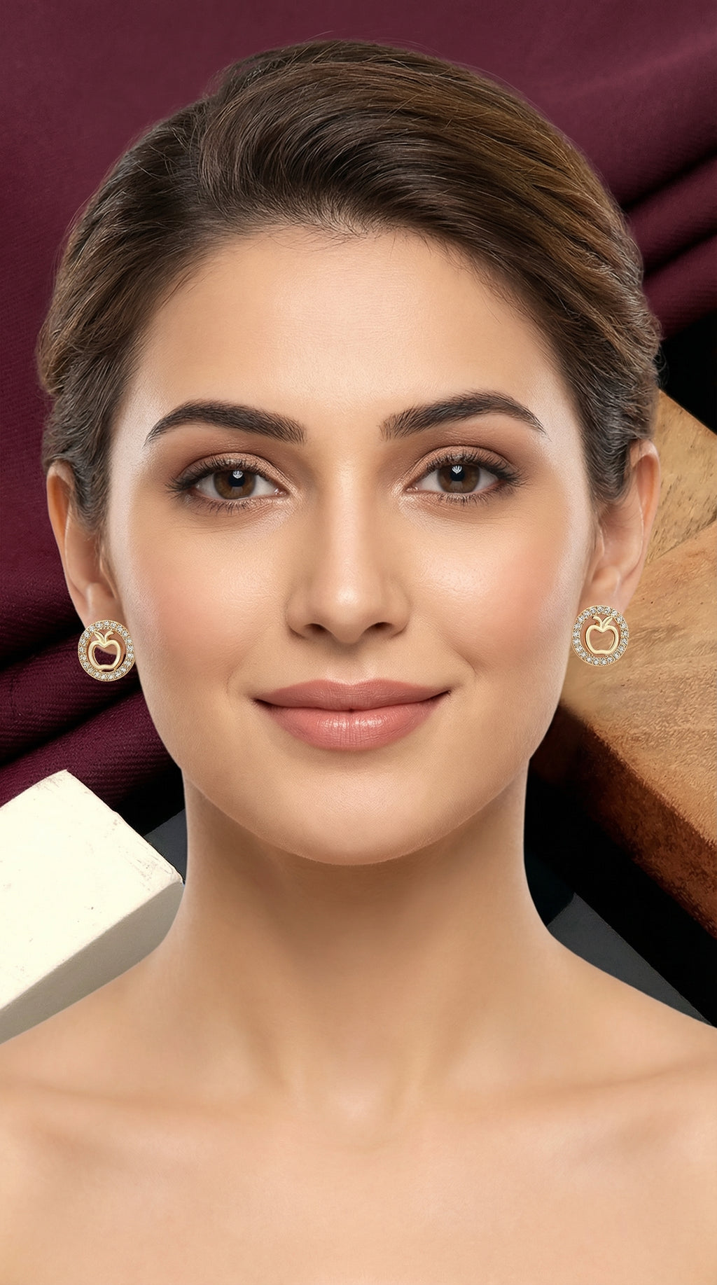 Golden Apple Crystal Halo Stud Earrings