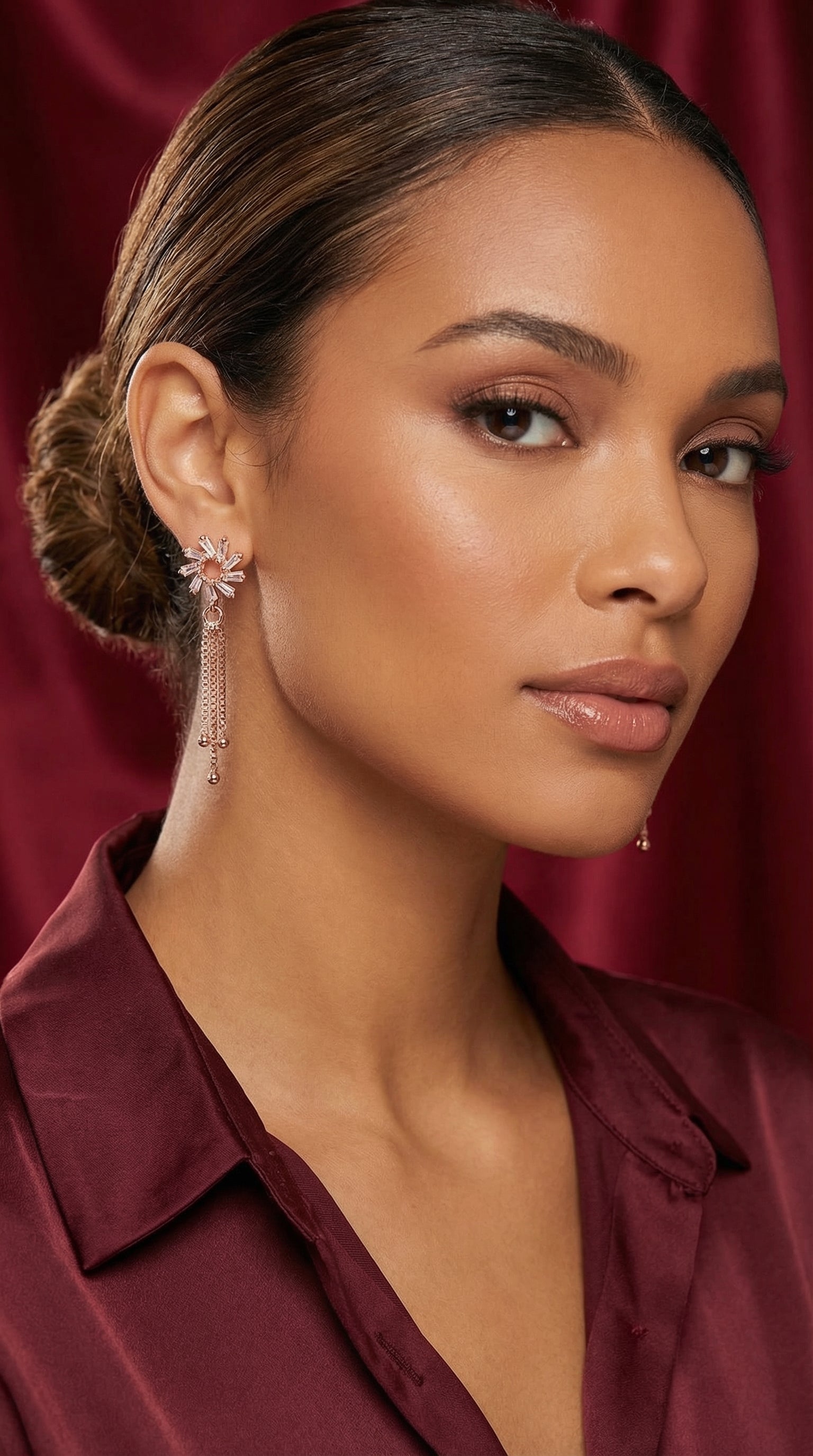 Elegant Sunflower Crystal Tassel Earrings