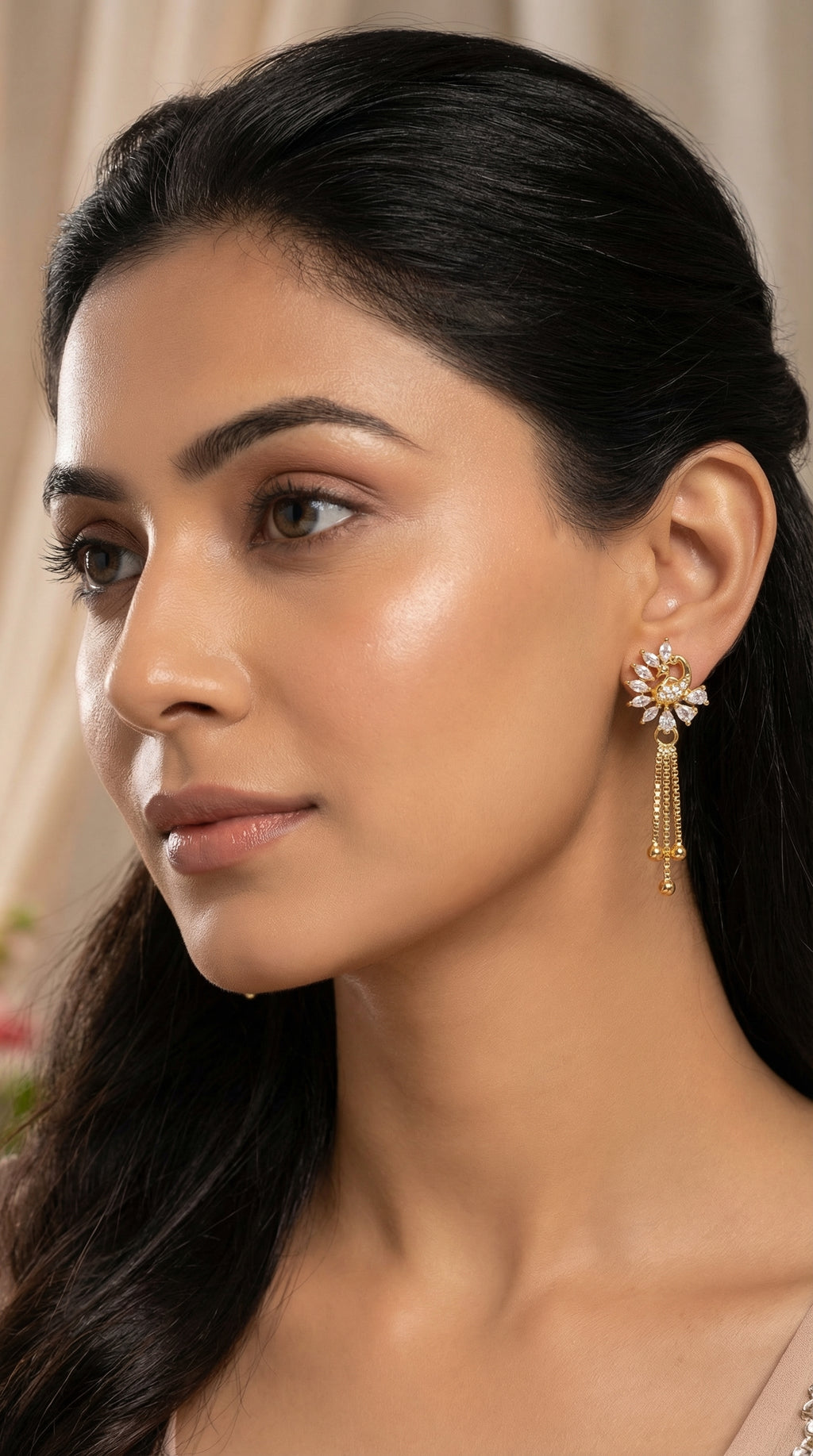 Luxury Crystal Floral Tassel Earrings