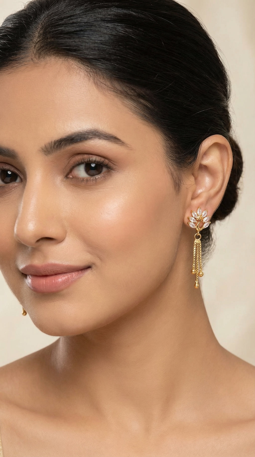 Elegant Crystal Leaf Tassel Drop Earrings