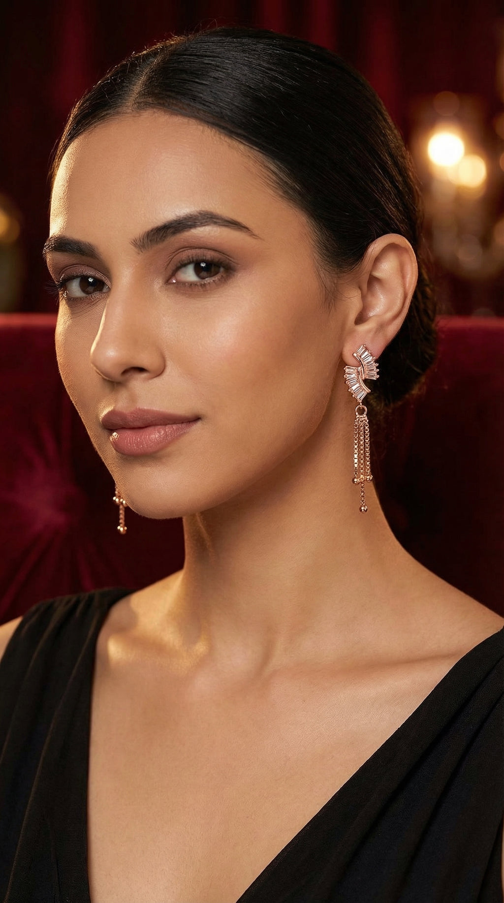 Elegant Crystal Fan Tassel Earrings