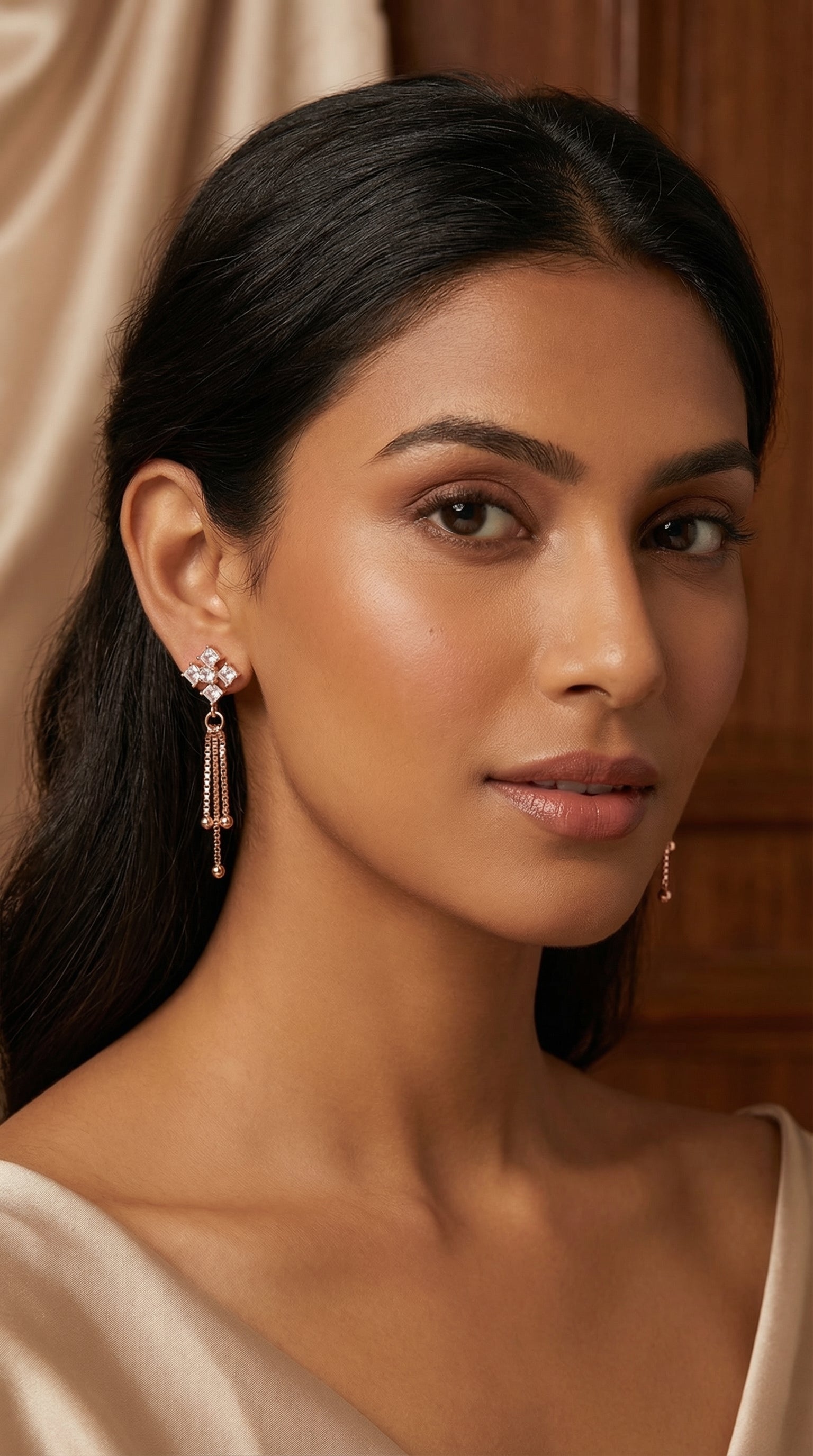 Sparkling Floral Crystal Tassel Earrings