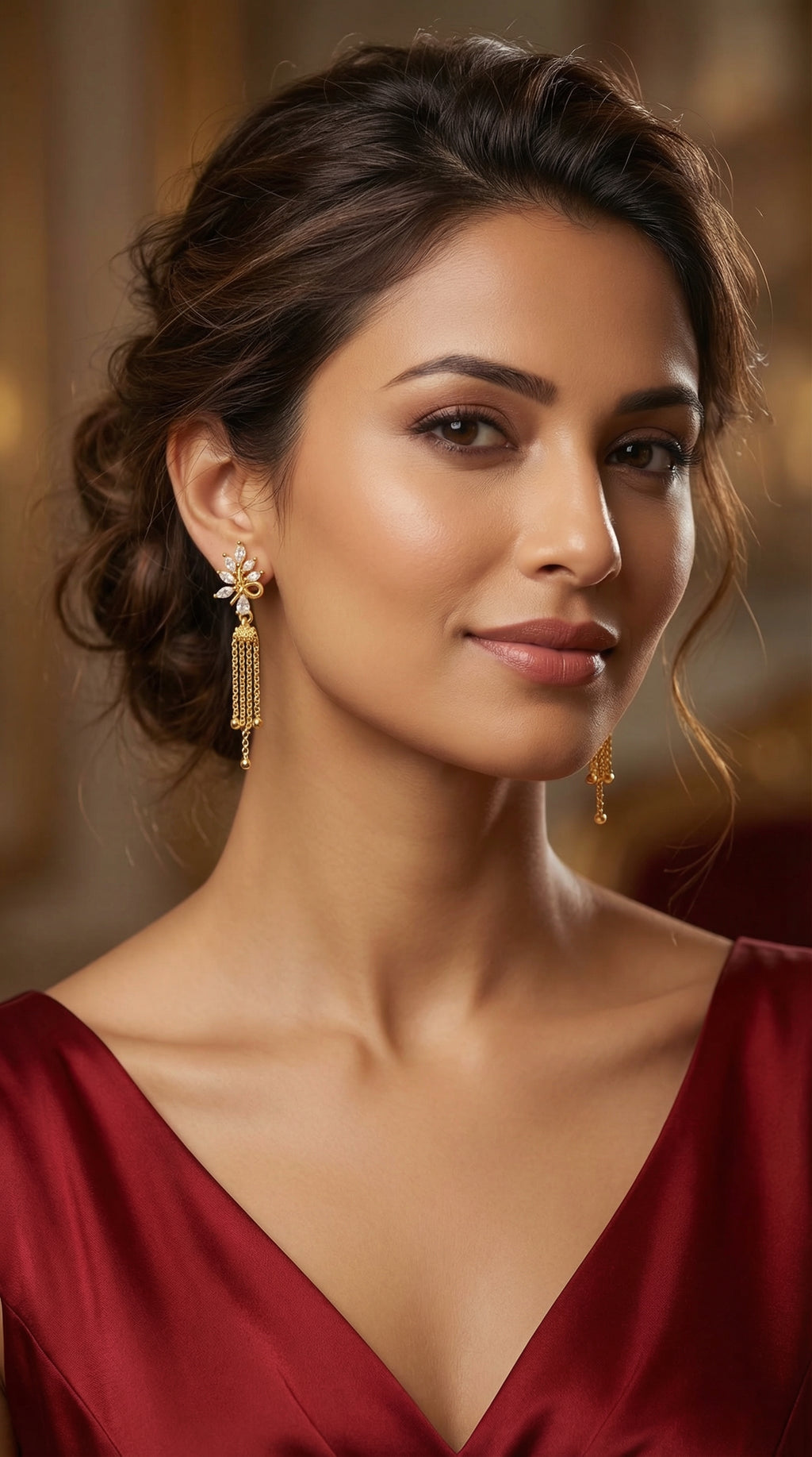 Crystal Leaf Tassel Drop Earrings