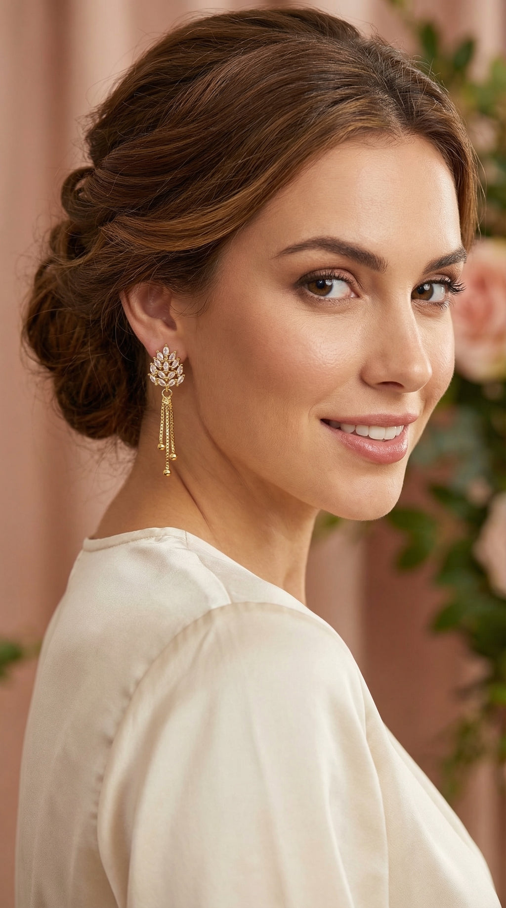 Royal Crystal Leaf Tassel Earrings