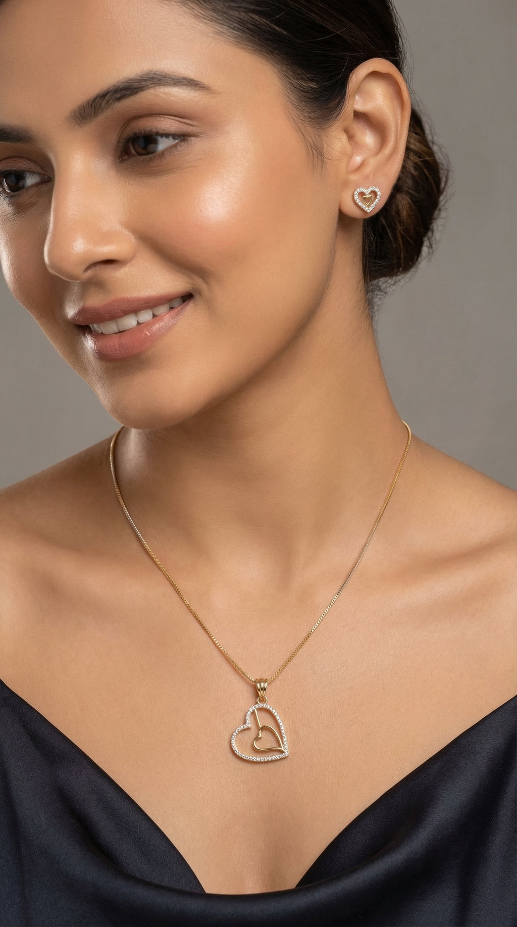 Elegant Double Heart Crystal Jewelry Set