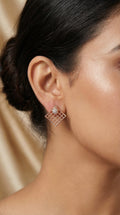 Golden Grid Sparkle Stud Earrings
