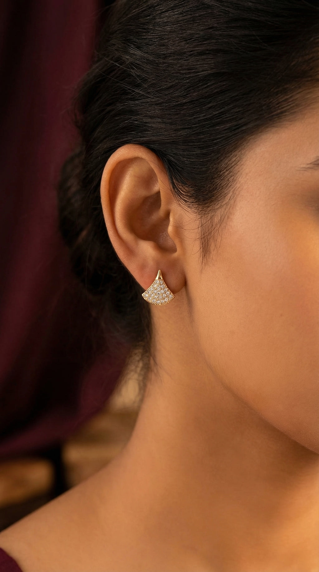 Golden Fan Crystal Stud Earrings