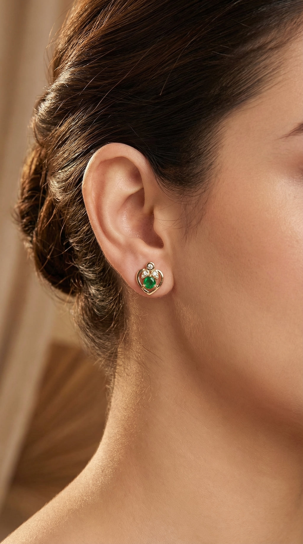 Royal Emerald Heart Stud Earrings