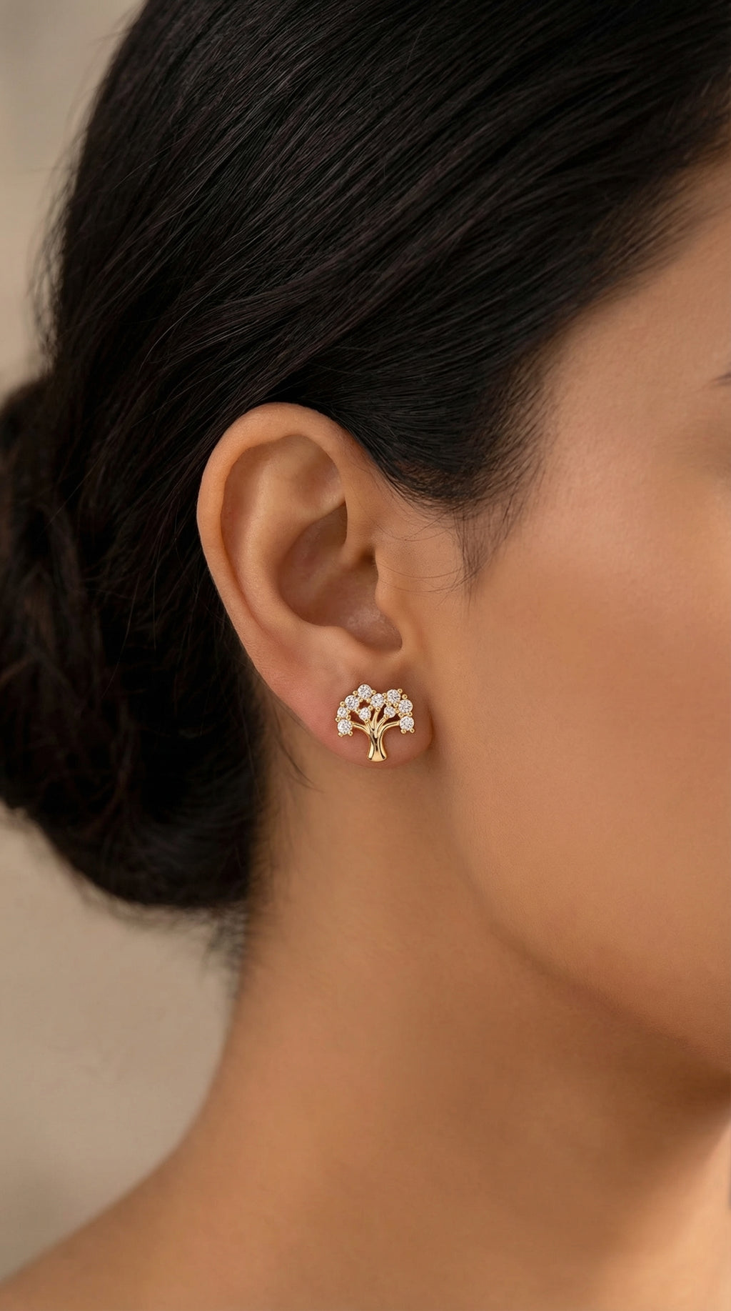 Golden Tree of Life Crystal Stud Earrings