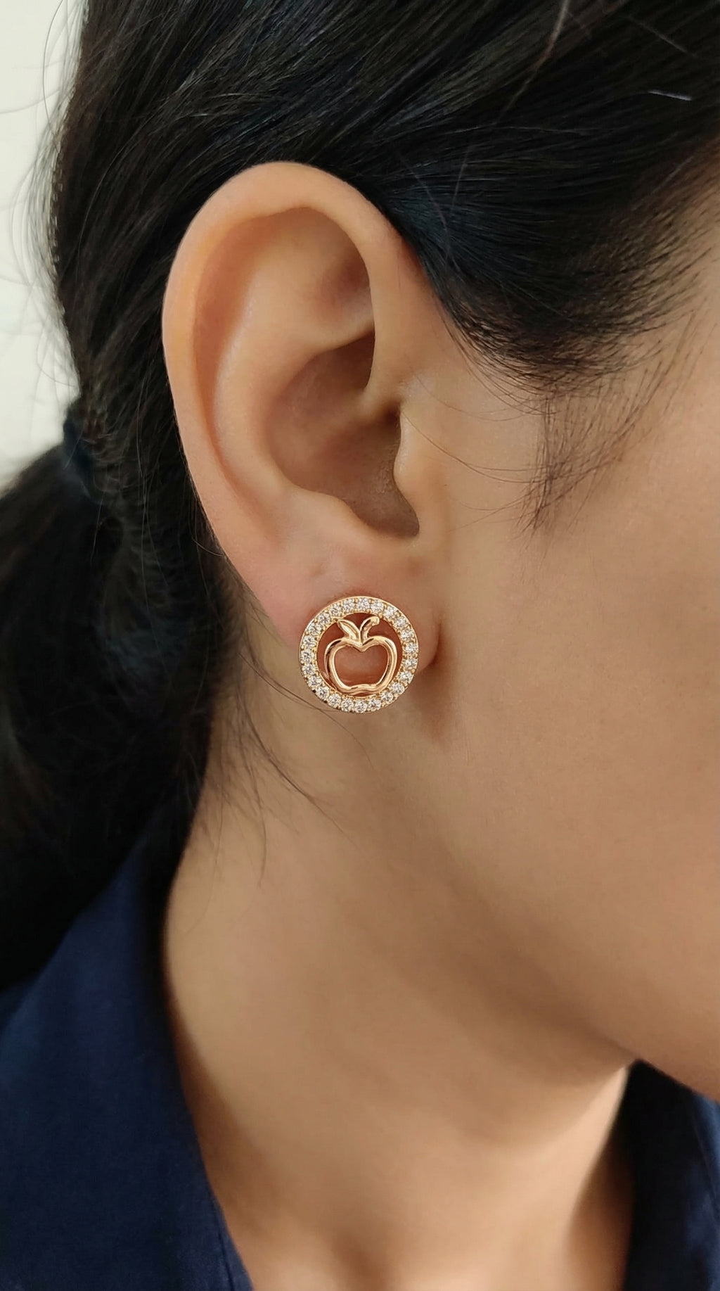 Golden Apple Crystal Halo Stud Earrings