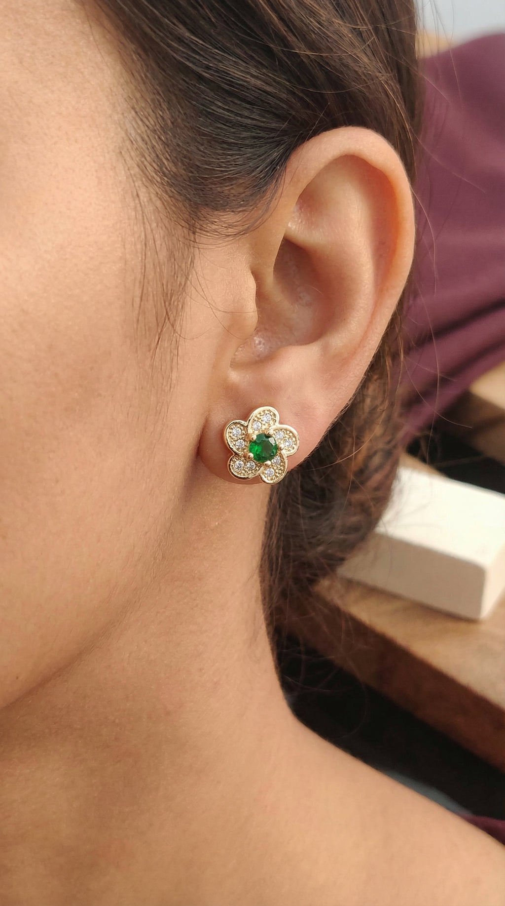 Emerald Blossom Crystal Stud Earrings