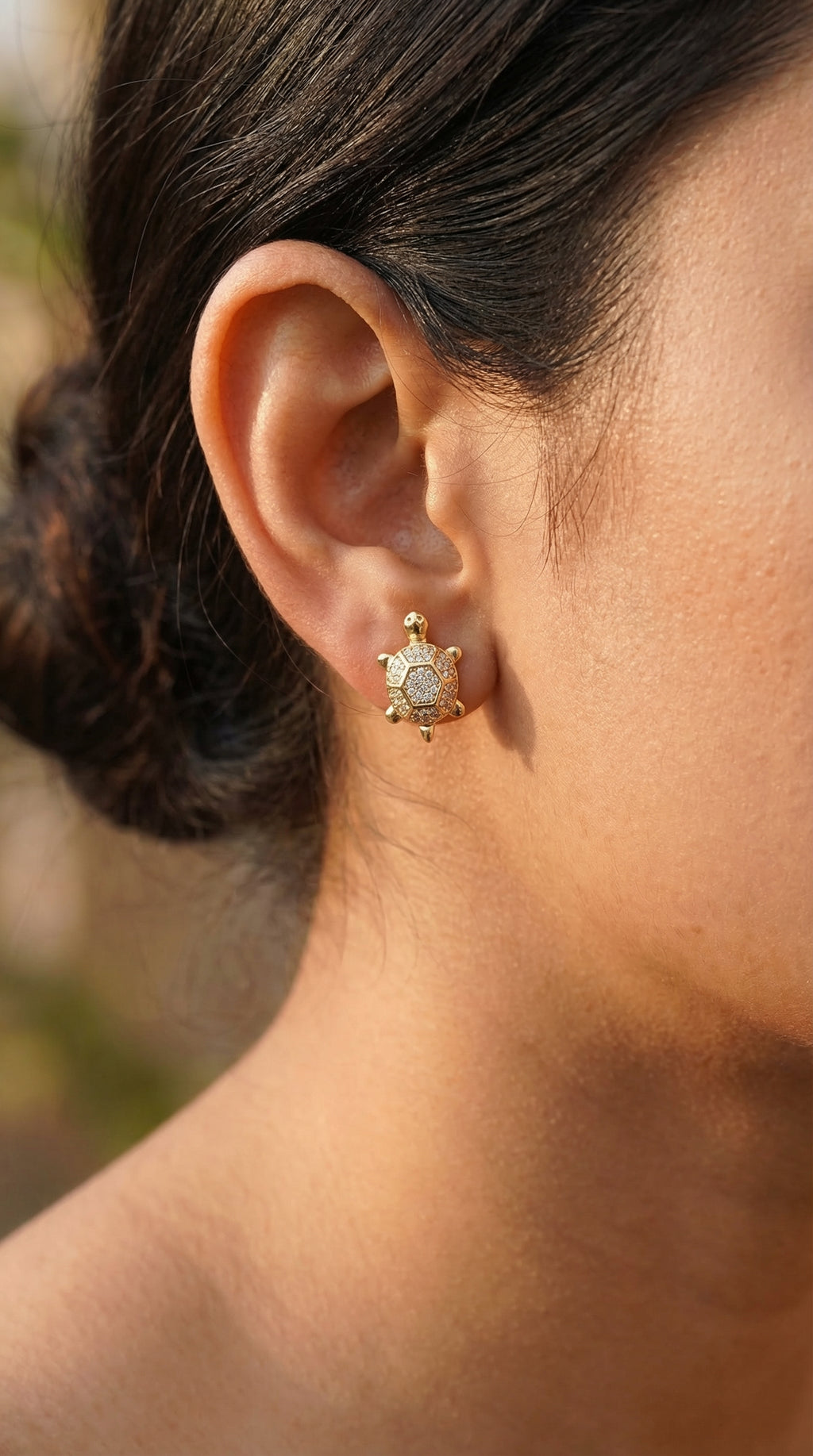Golden Crystal Turtle Stud Earrings