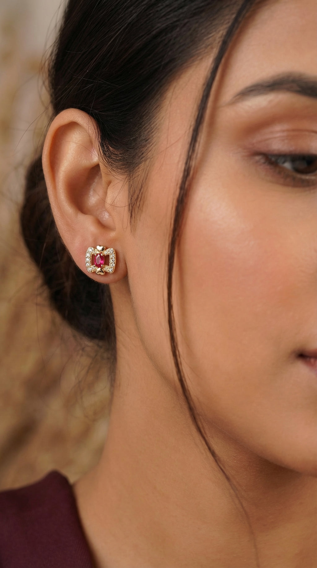 Royal Ruby Heart Sparkle Stud Earrings