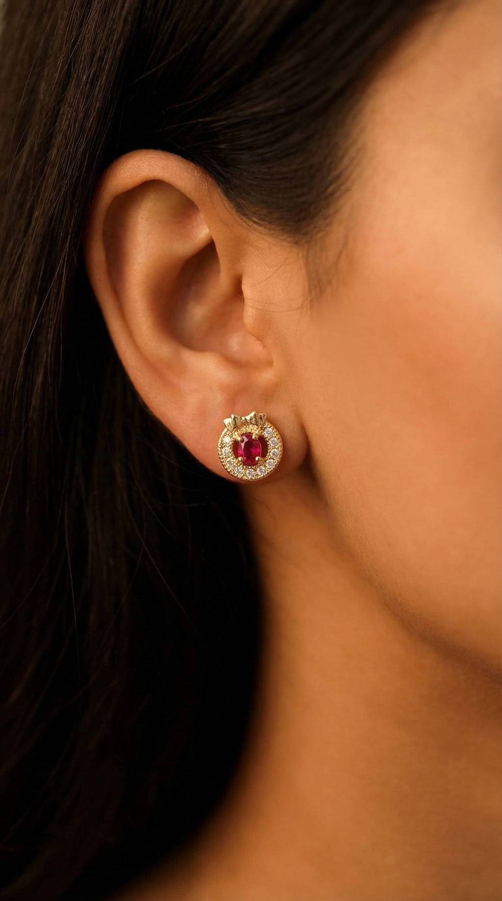Royal Ruby Crown Halo Stud Earrings