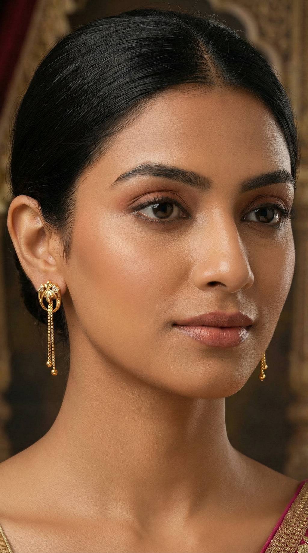 Golden Petal Tassel Drop Earrings