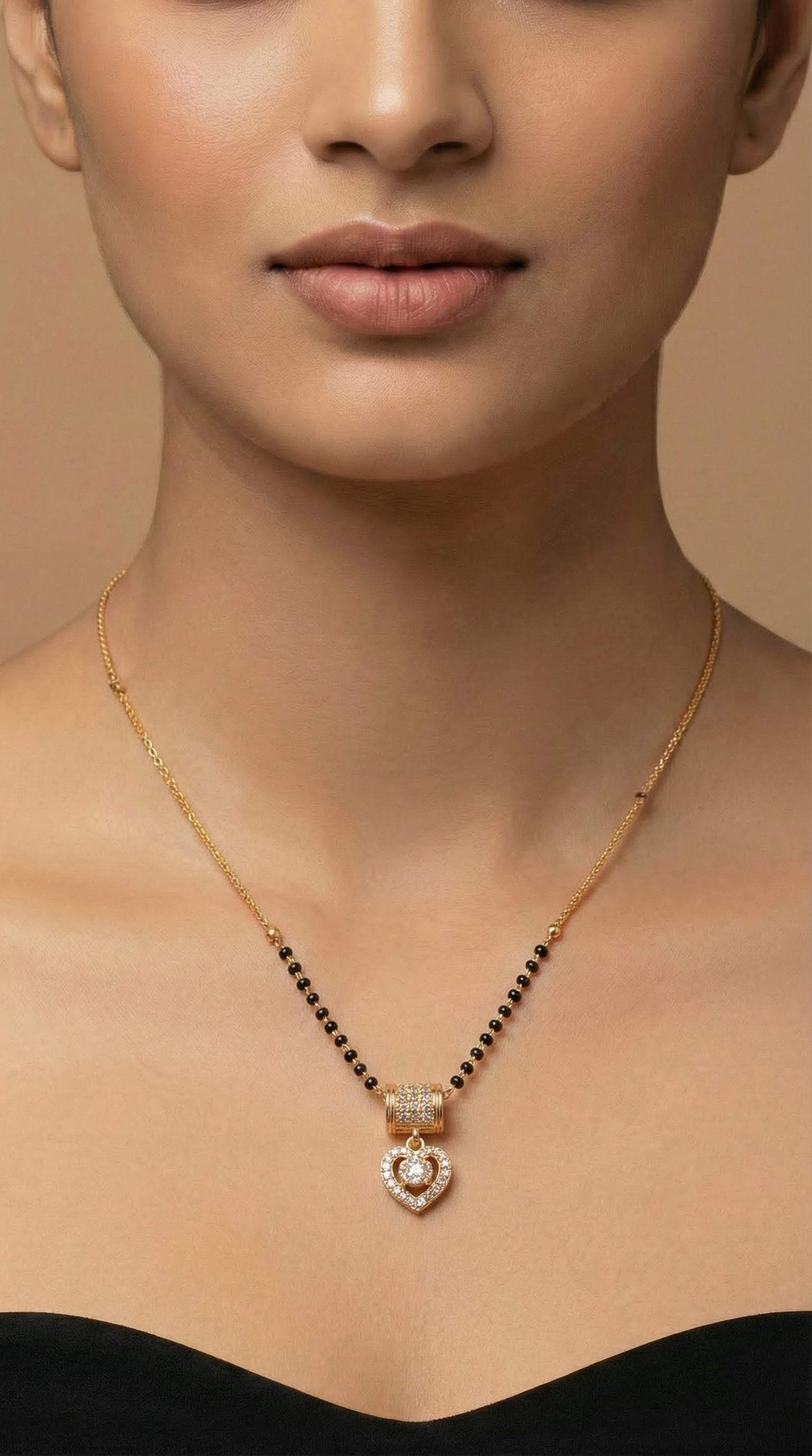 Elegant Gold Crystal Heart Mangalsutra