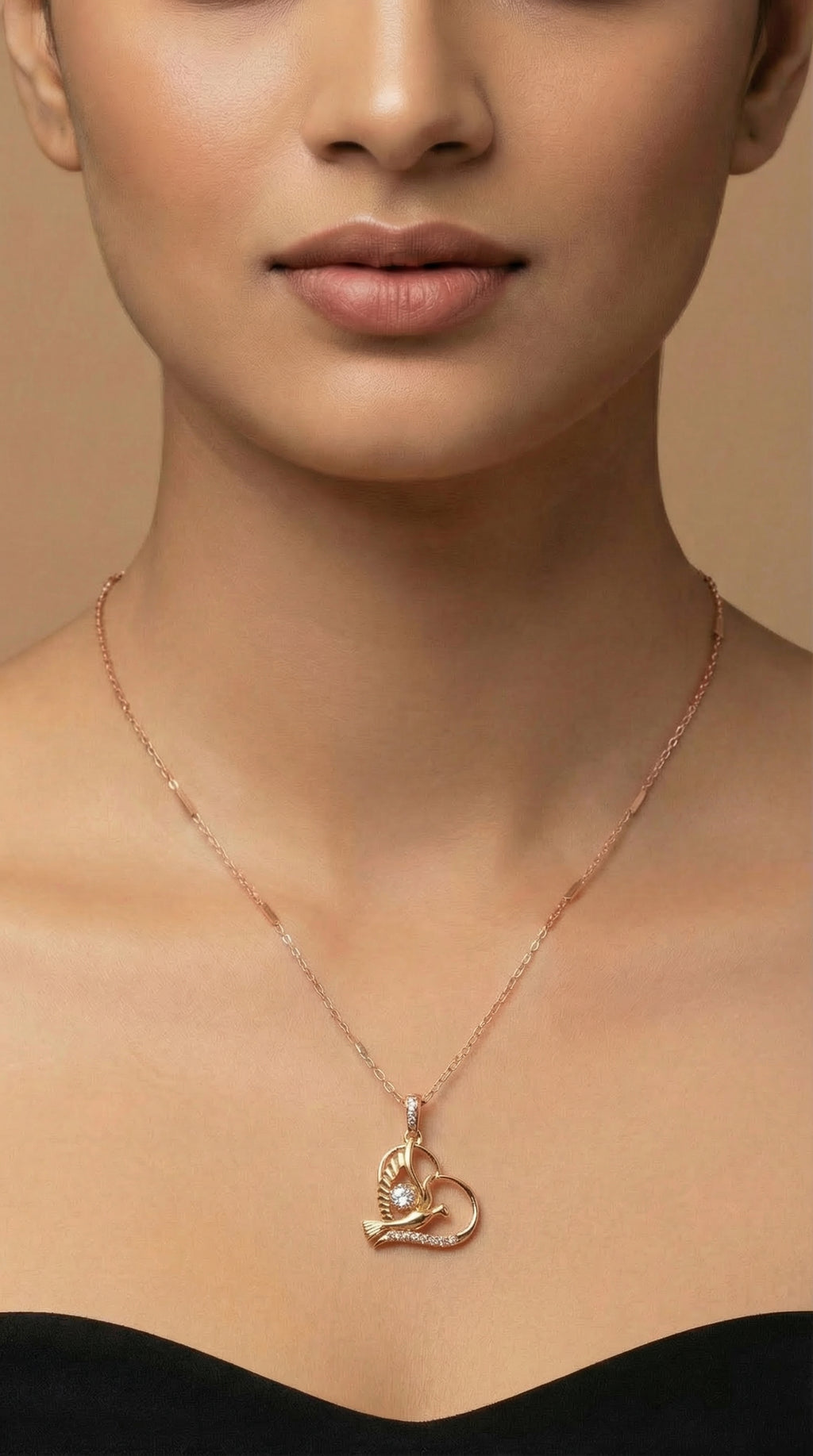 Golden Lovebird Heart Pendant Necklace