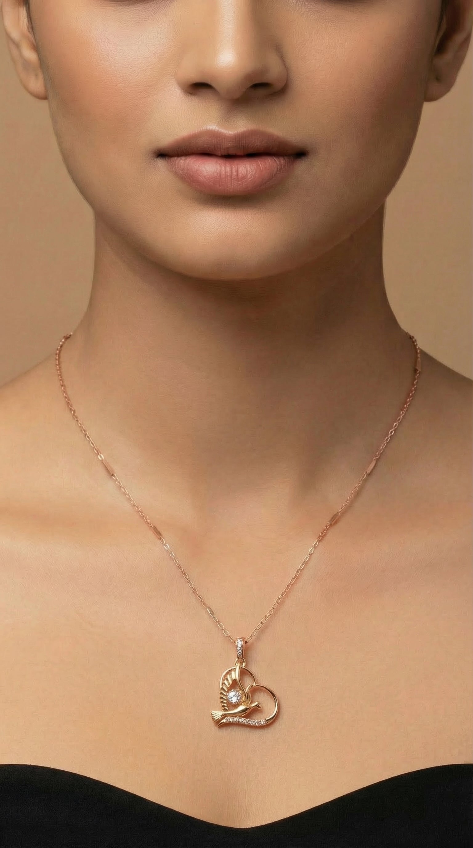 Golden Lovebird Heart Pendant Necklace