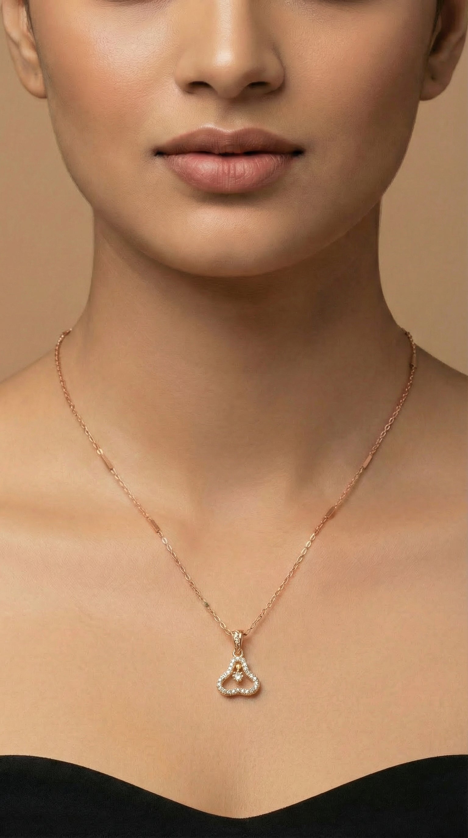Rose Gold Crystal Trinity Heart Pendant Necklace
