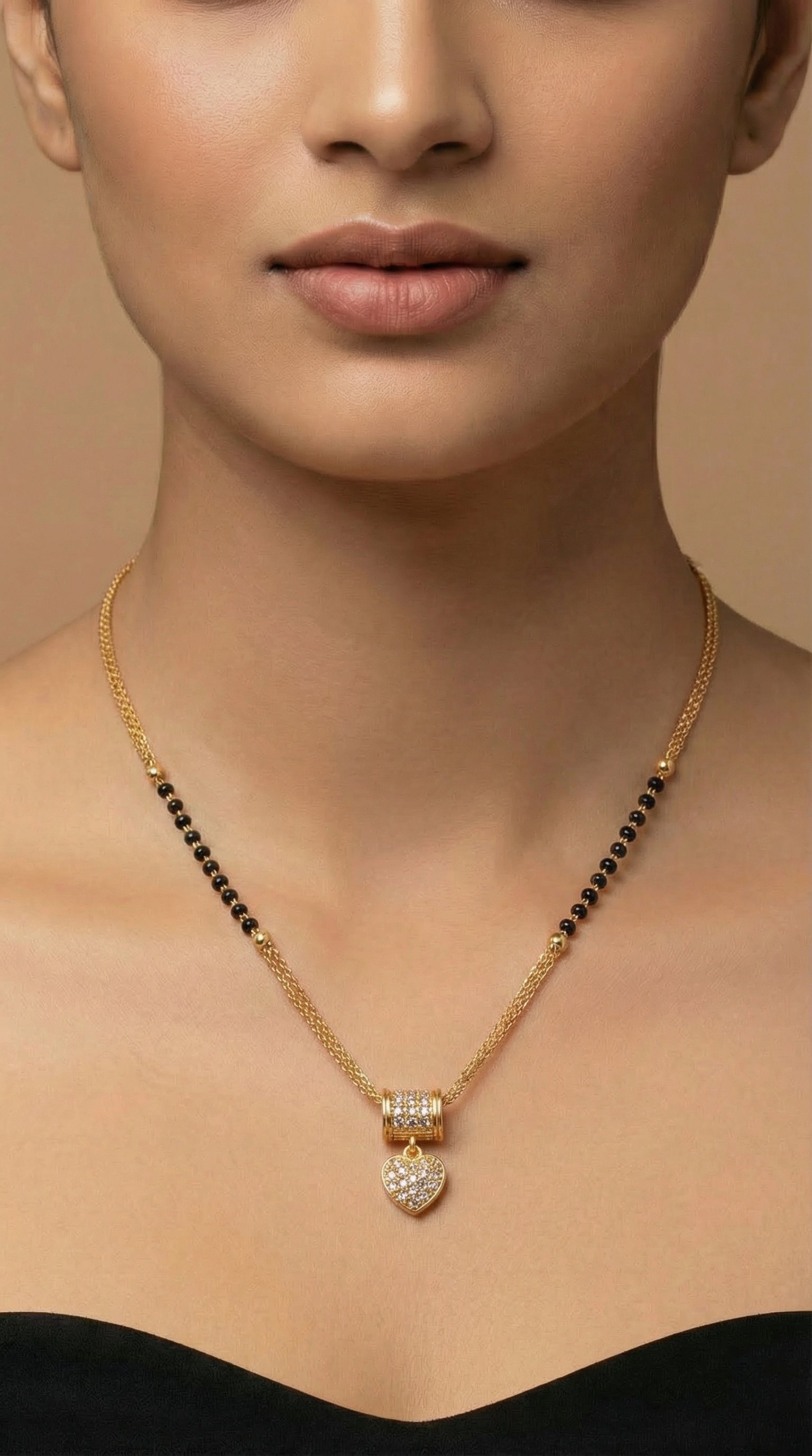 Gold Crystal Heart Mangalsutra