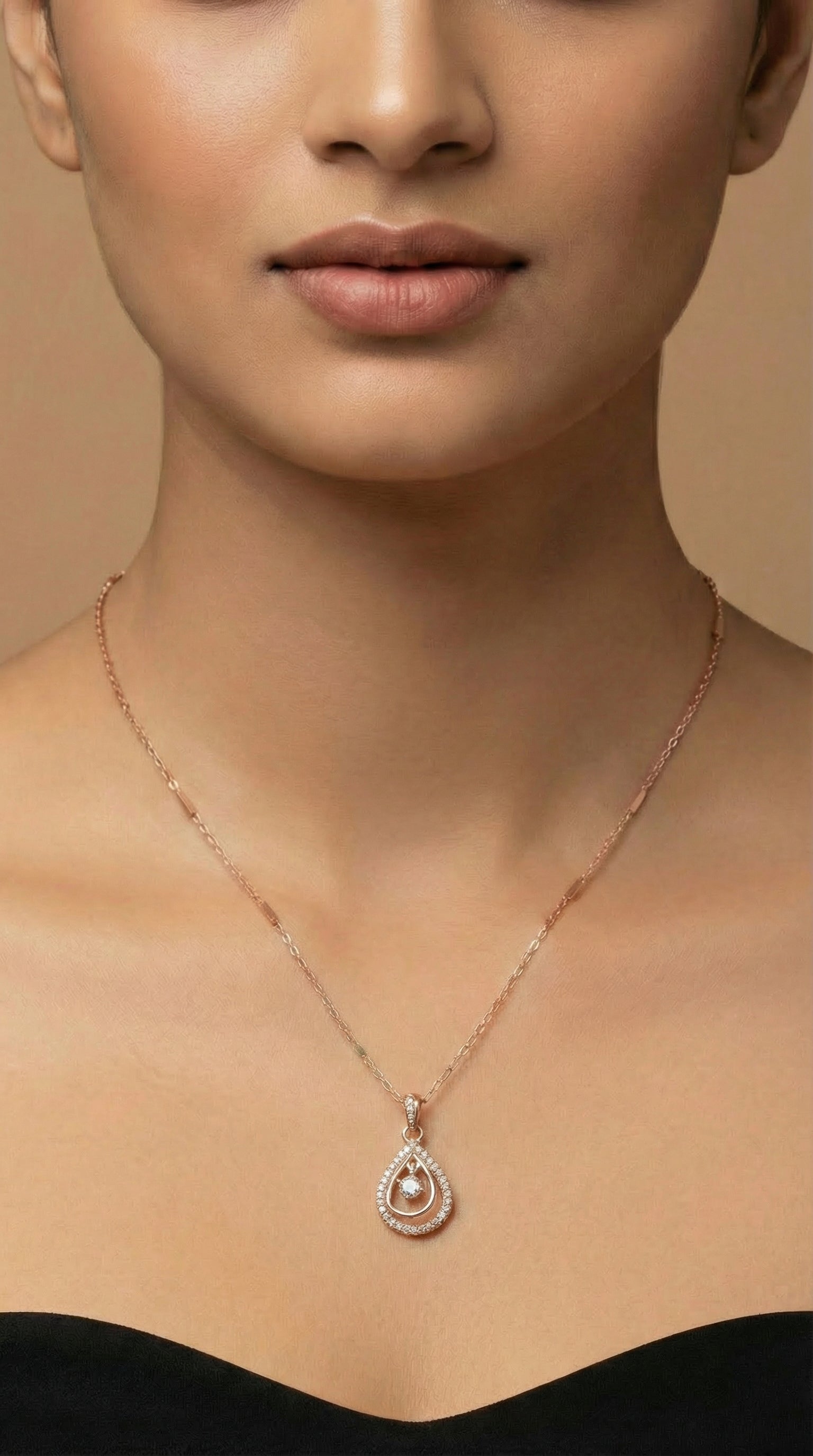 Rose Gold Crystal Drop Teardrop Pendant Necklace