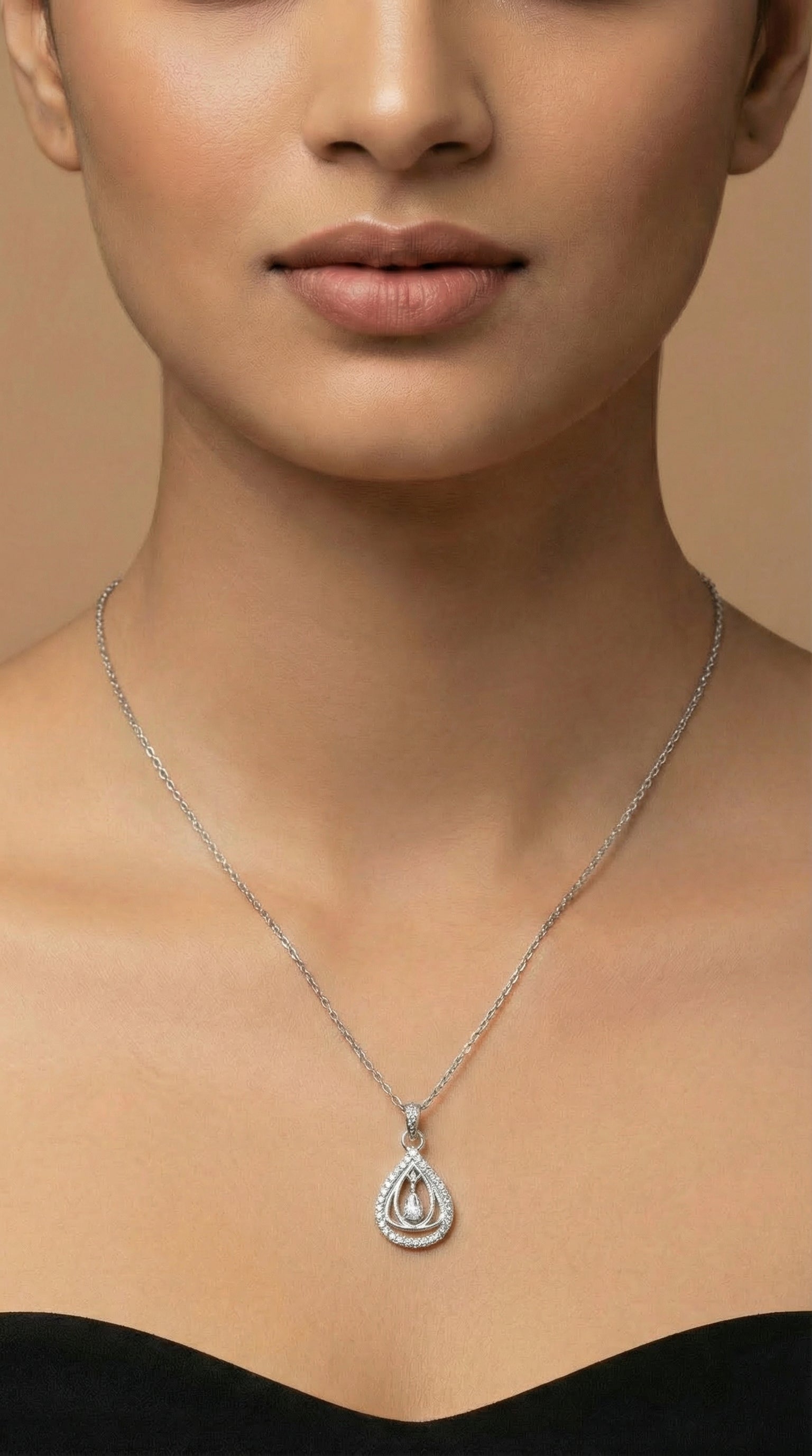 Elegant Crystal Teardrop Pendant Necklace