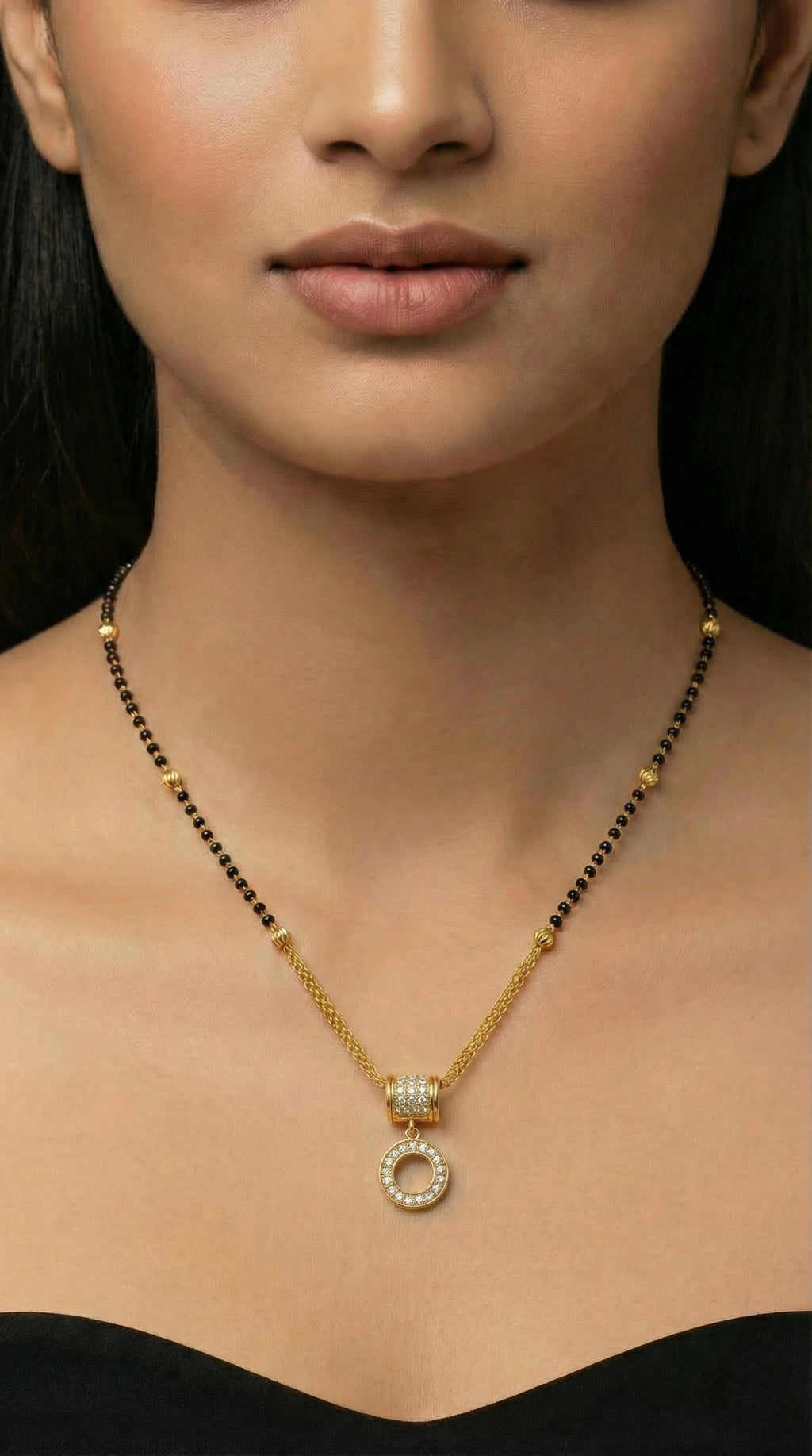 Gold Crystal Circle Mangalsutra Necklace
