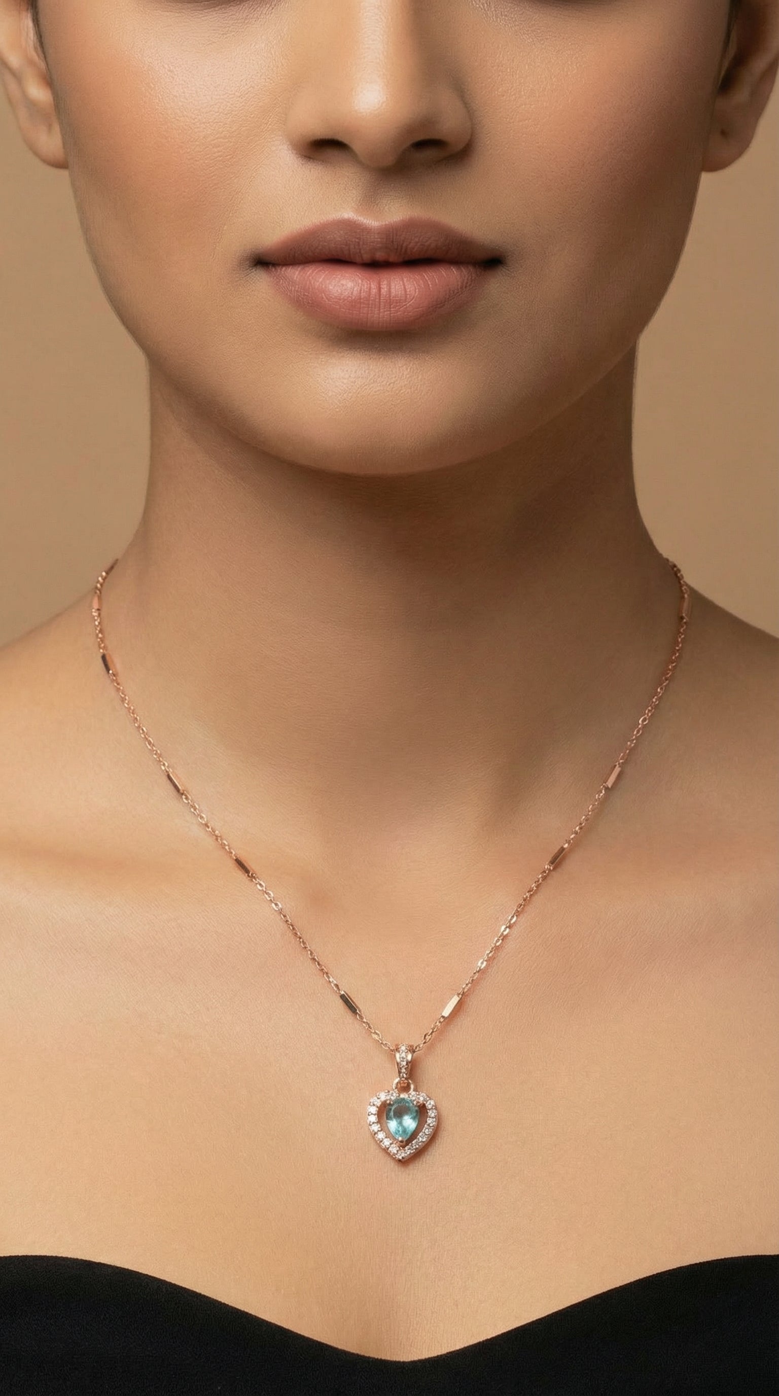 Elegant Blue Heart Halo Pendant Necklace