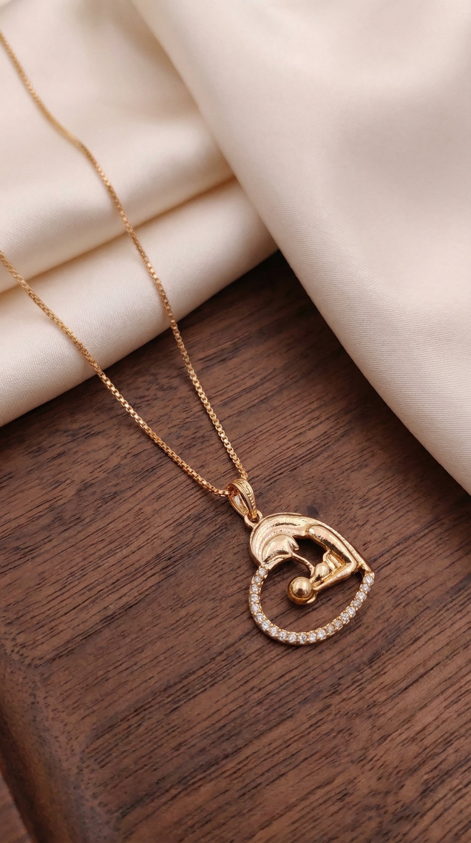 Elegant Mother & Baby Heart Pendant Necklace