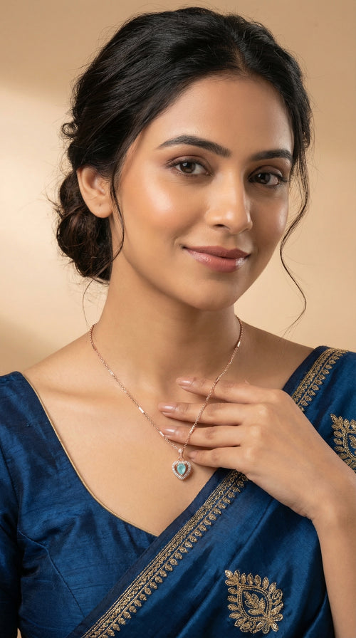 Elegant Blue Heart Halo Pendant Necklace