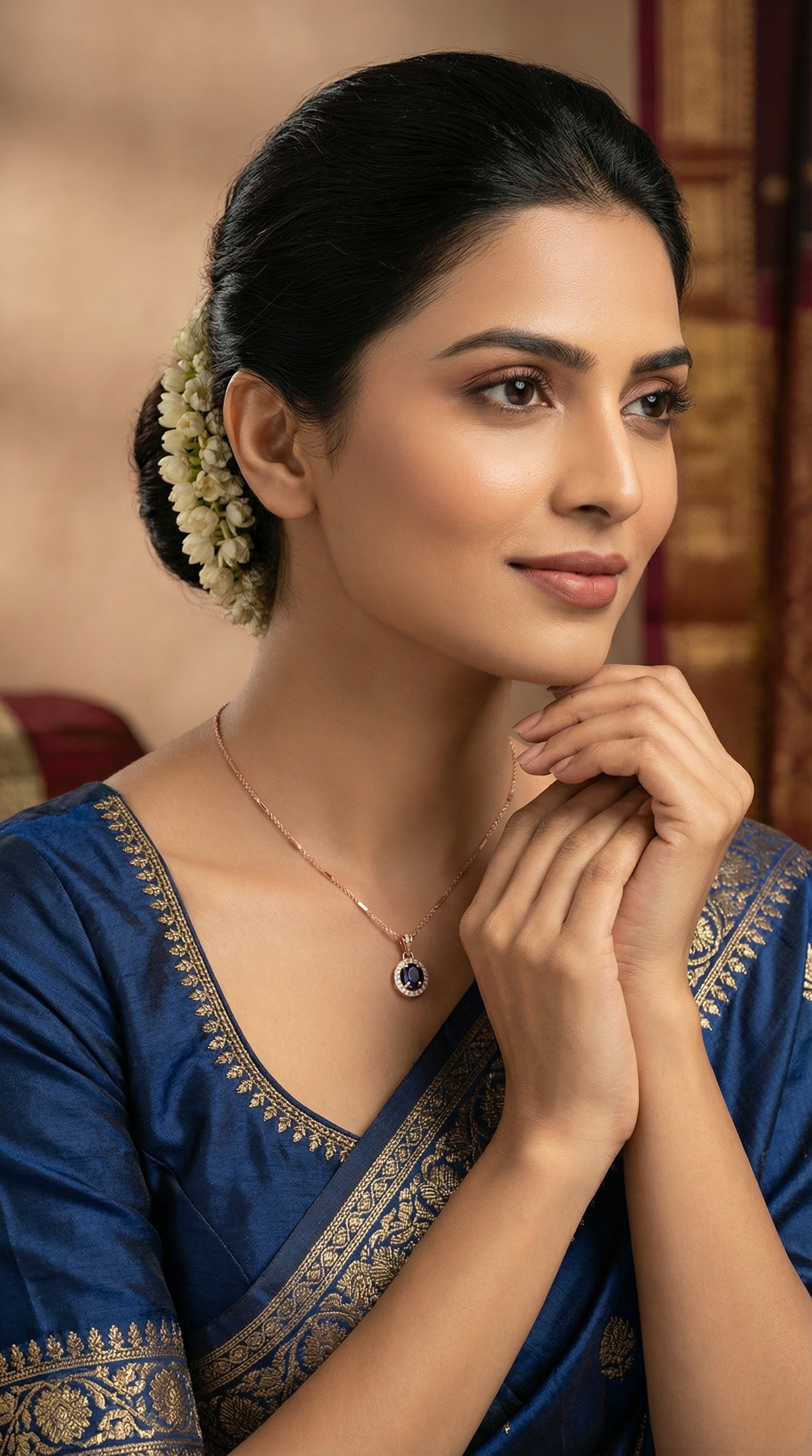 Elegant Sapphire Halo Oval Pendant Necklace