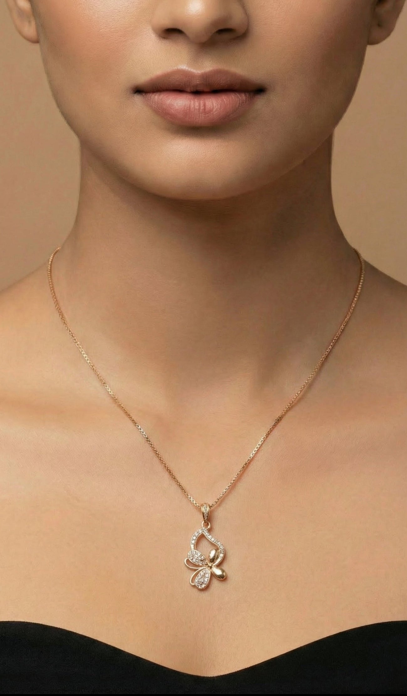 Elegant Butterfly Heart Pendant Necklace
