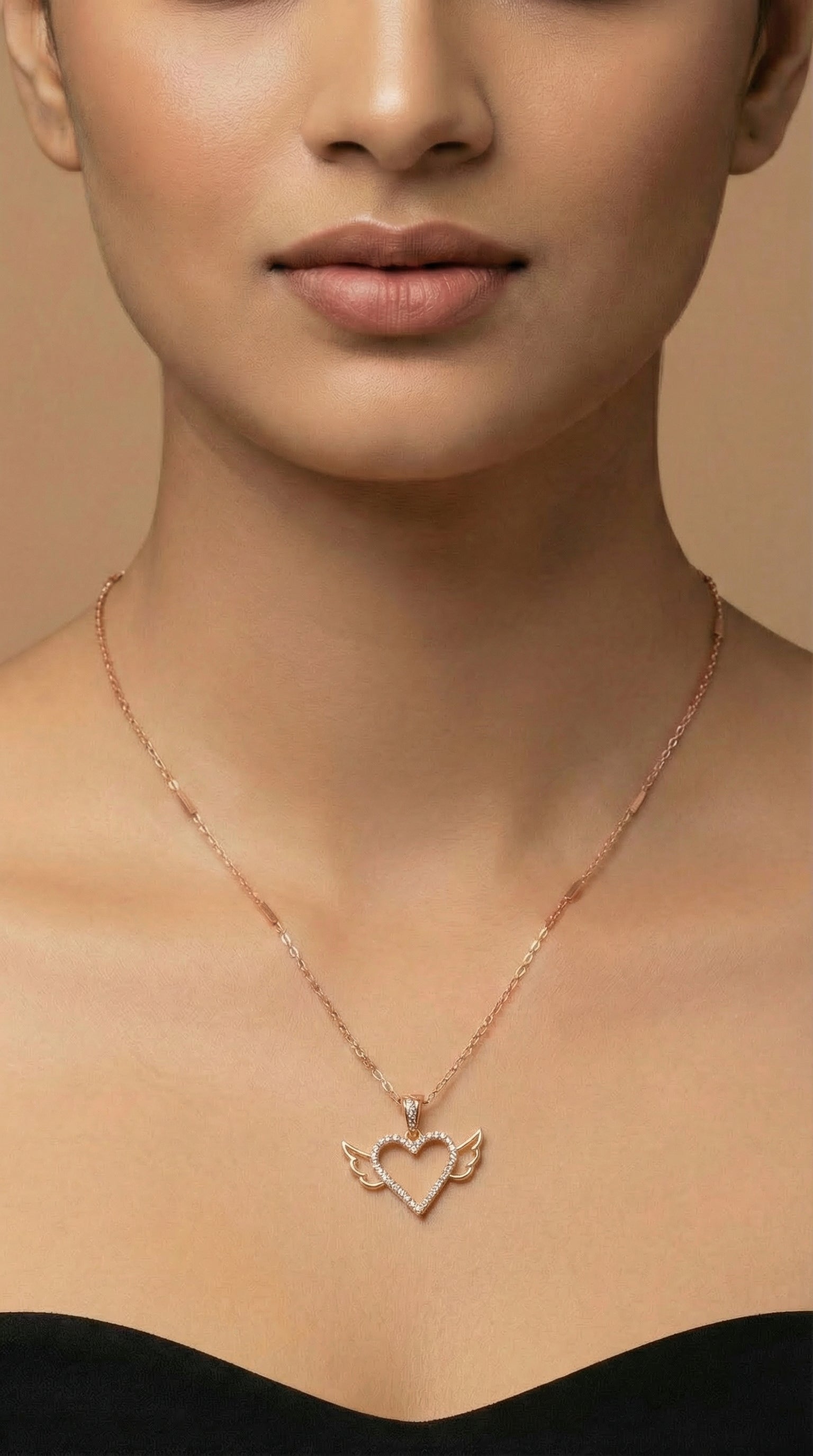 Angel Wing Heart Charm Necklace